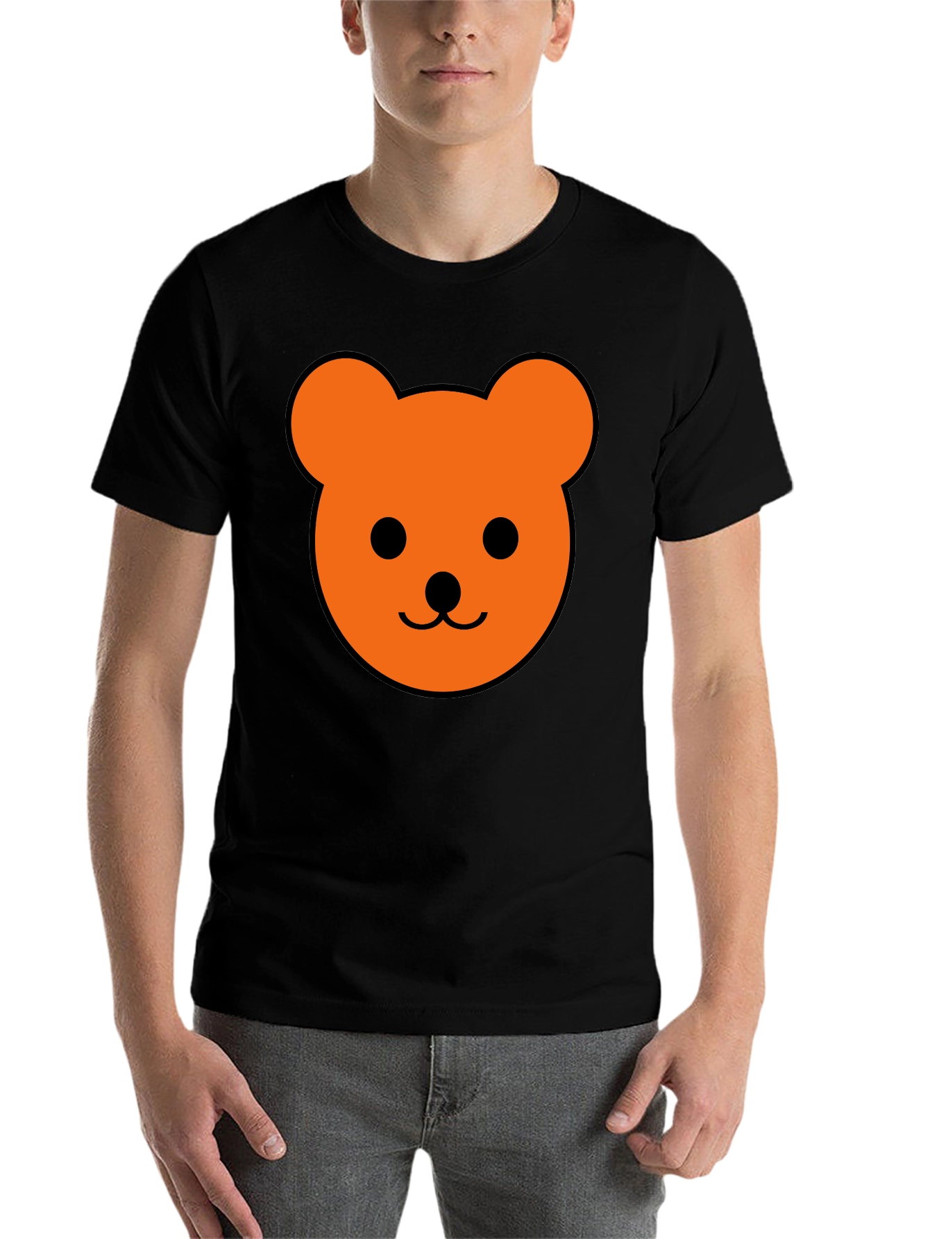 Black Men's Black T-Shirt with Orange Bear Graphic view 7