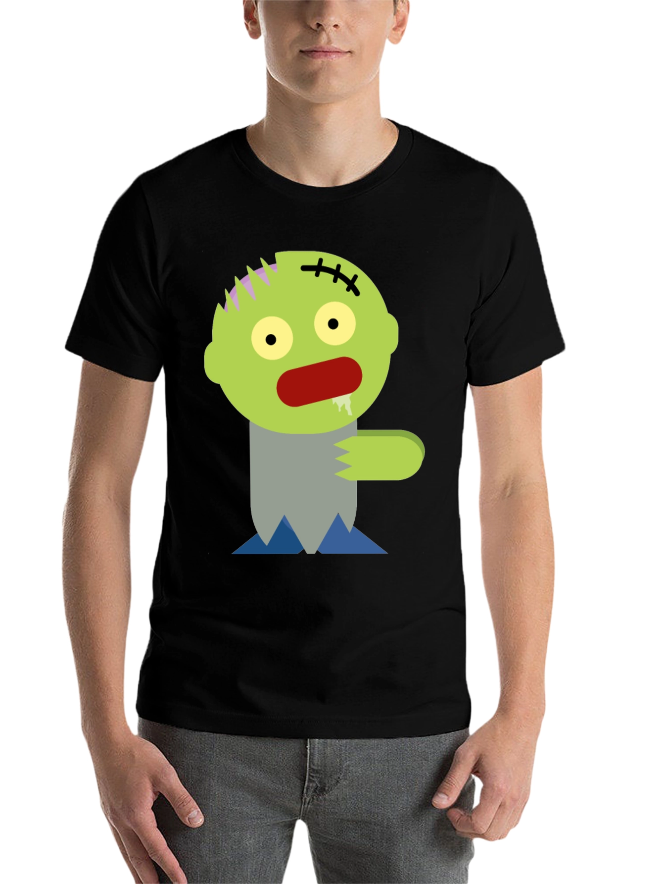 Black Zombie Cartoon Graphic T-Shirt view 7