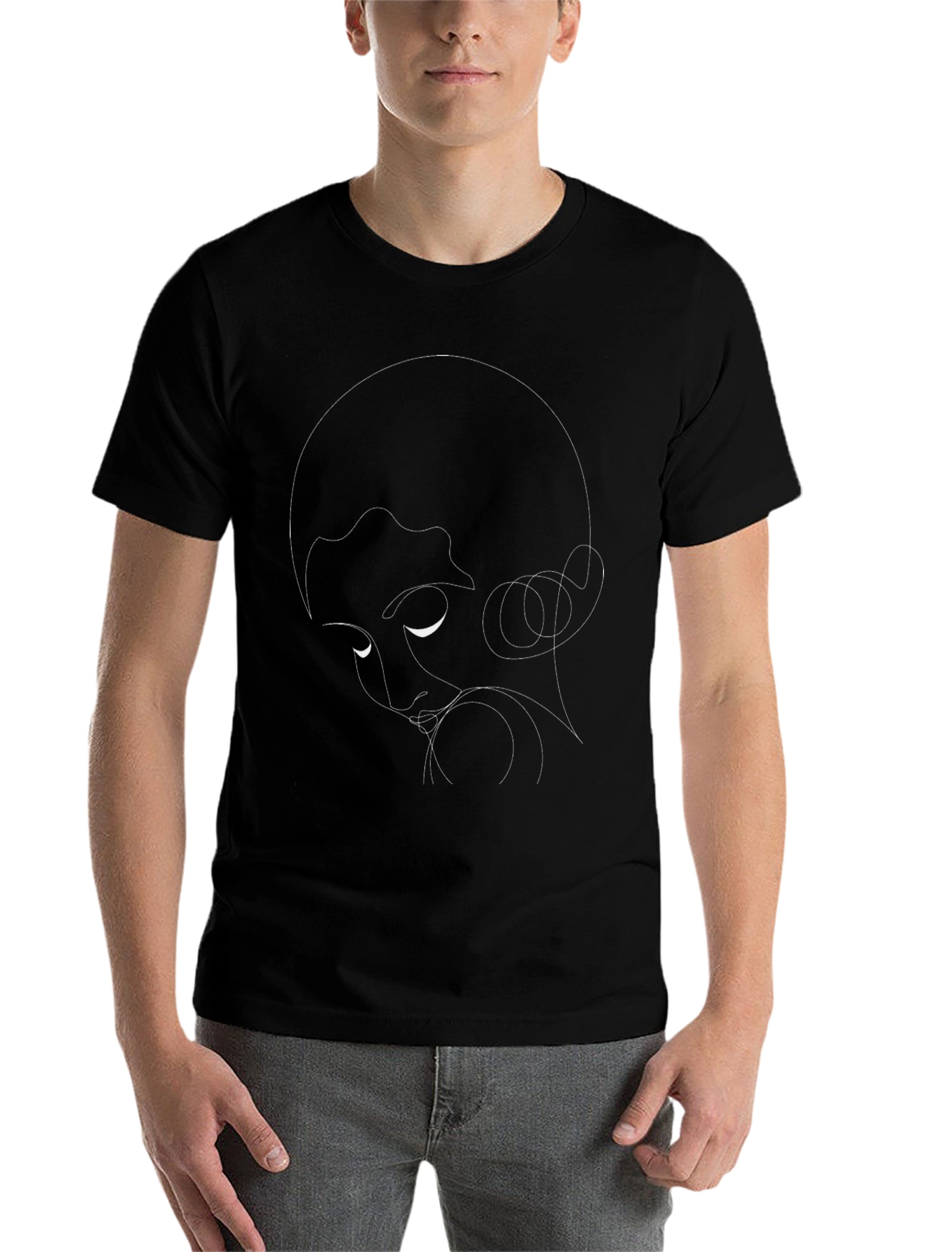 Black Abstract Face Line Art Black T-Shirt view 7