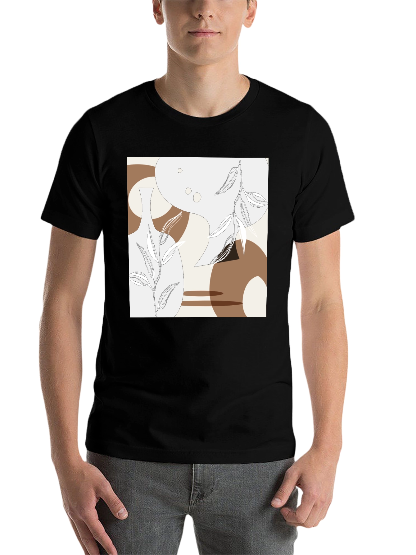 Black Abstract Floral T-Shirt - Modern Botanical Design view 7