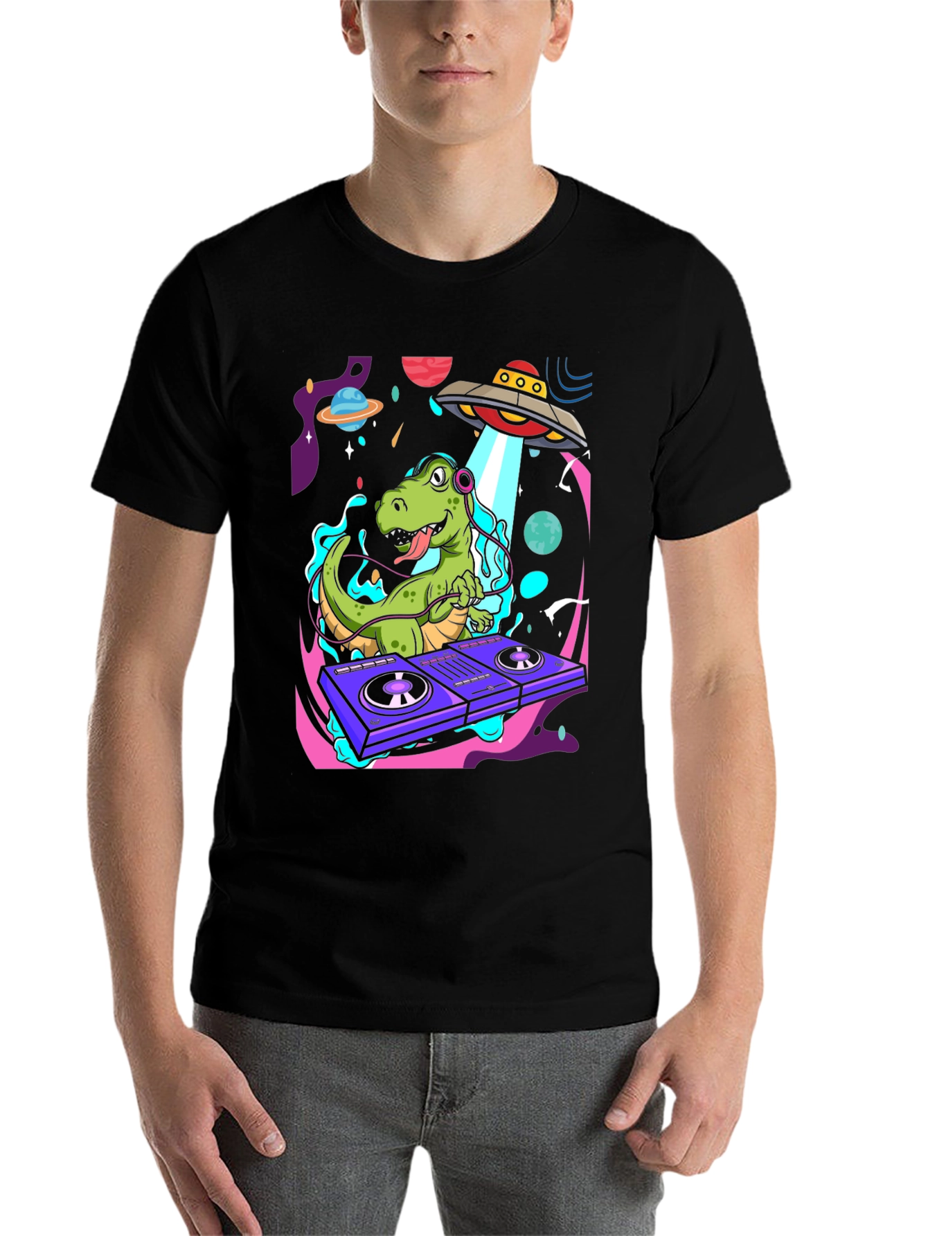 Black Dino DJ Graphic Tee - Out of this World Style view 7