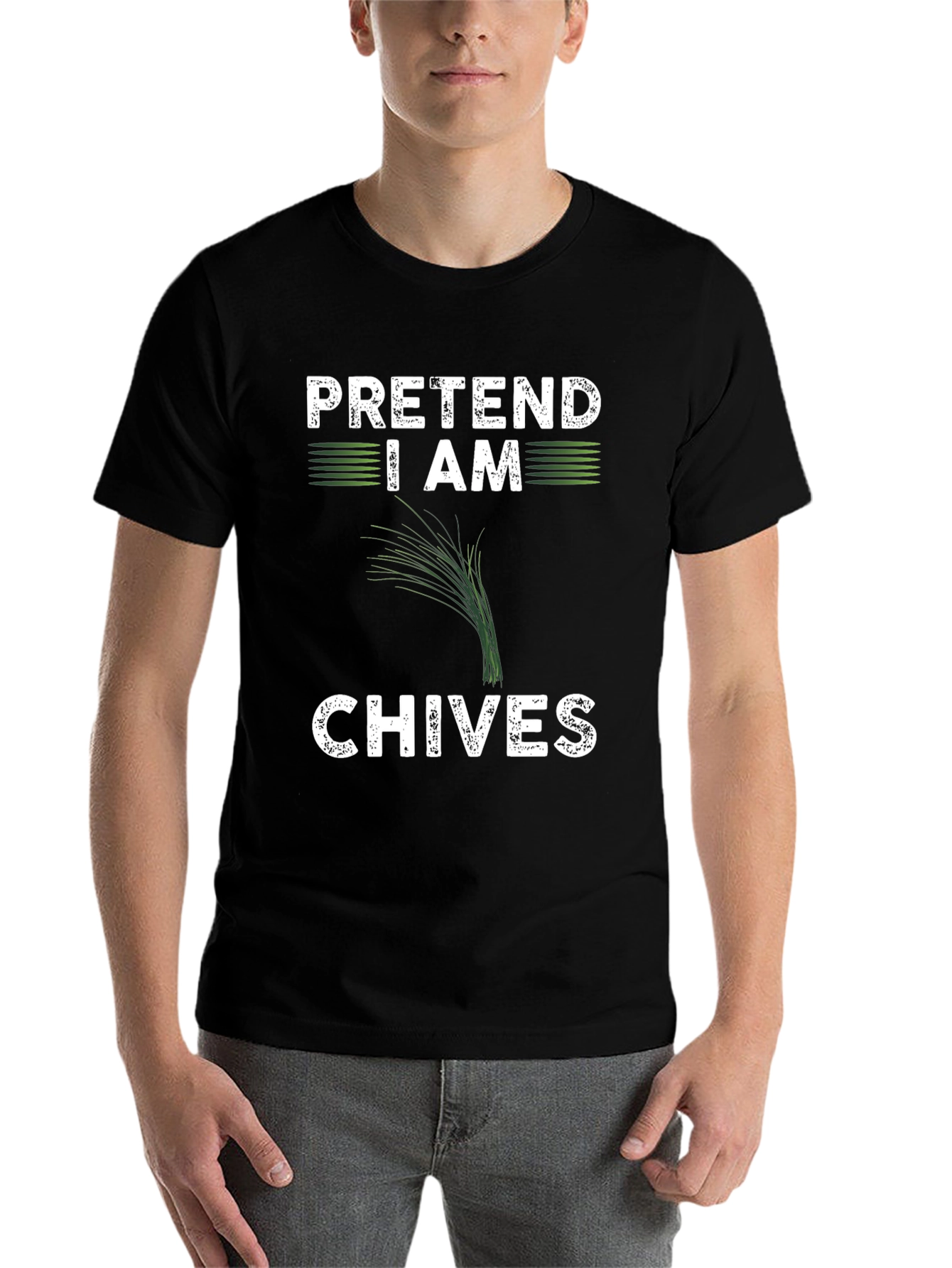 Black Pretend I Am Chives Funny Graphic T-Shirt view 7