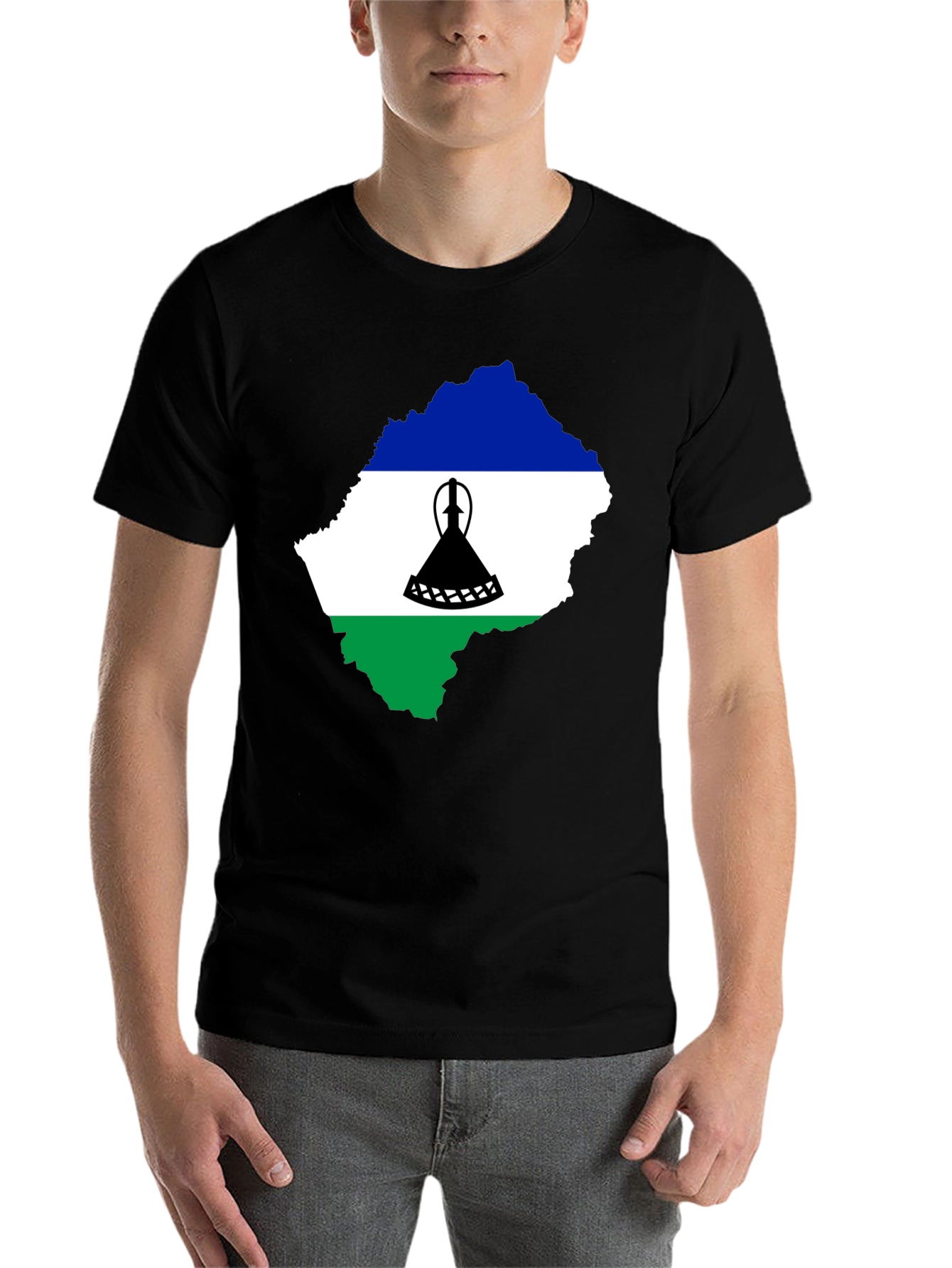 Lesotho Flag Map T-Shirt - Black - 7