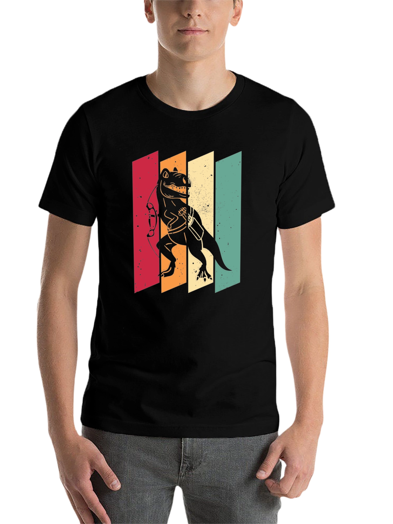 Black Retro Dinosaur Archer T-Shirt - Vintage Style view 7