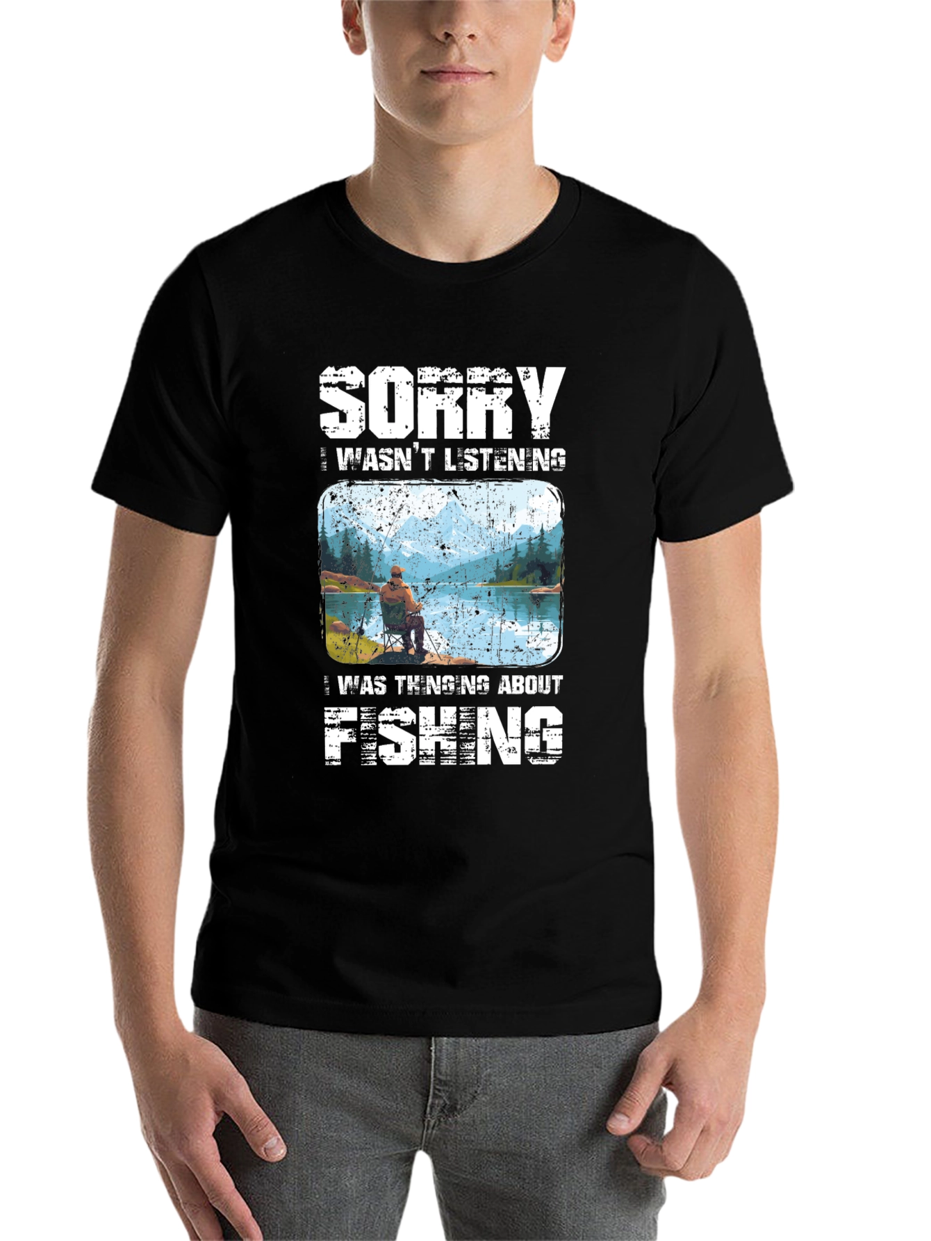 Black Sorry I Wasn't Listening Fishing T-Shirt view 7
