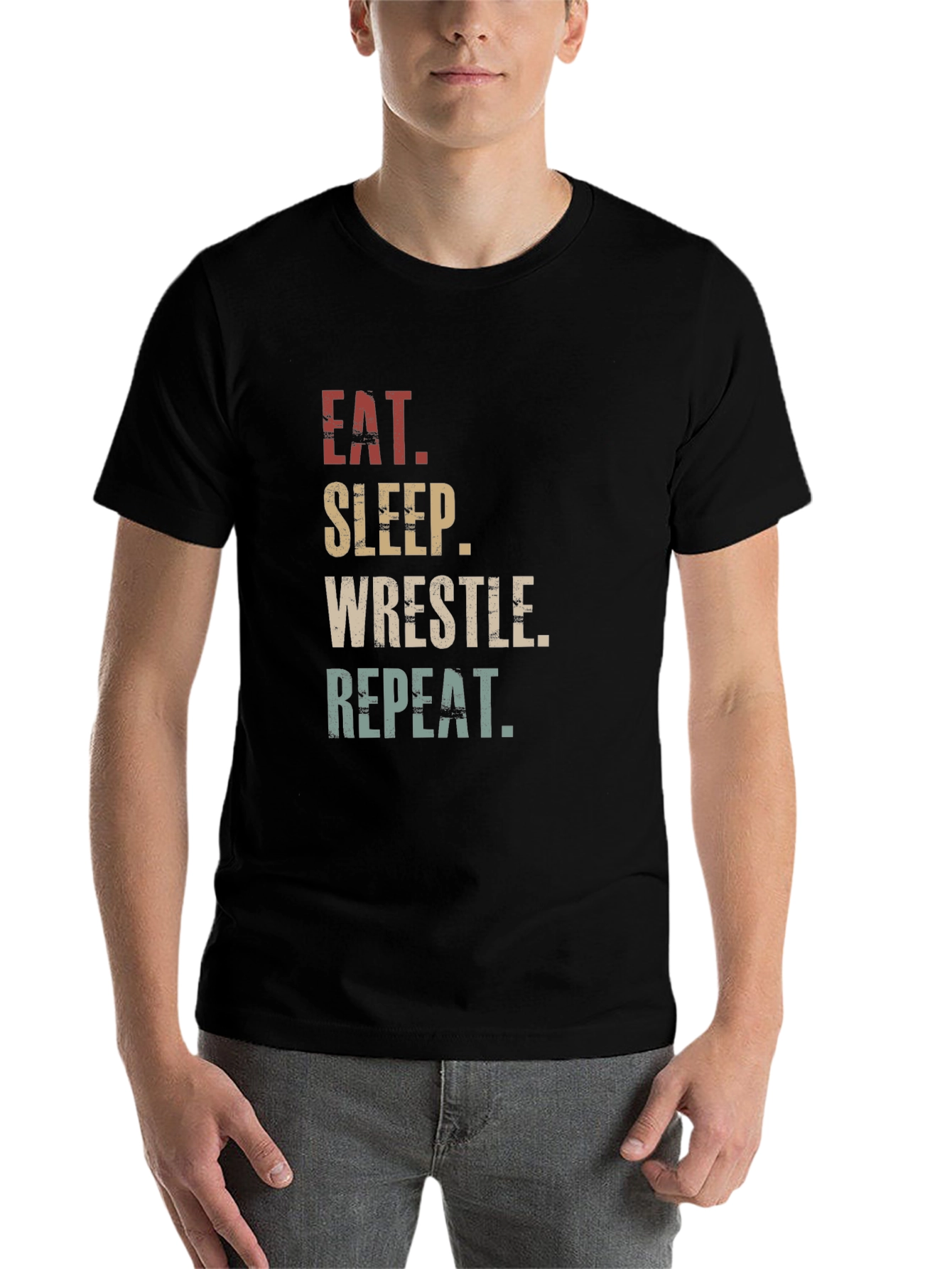 Black Eat Sleep Wrestle Repeat Graphic T-Shirt view 7