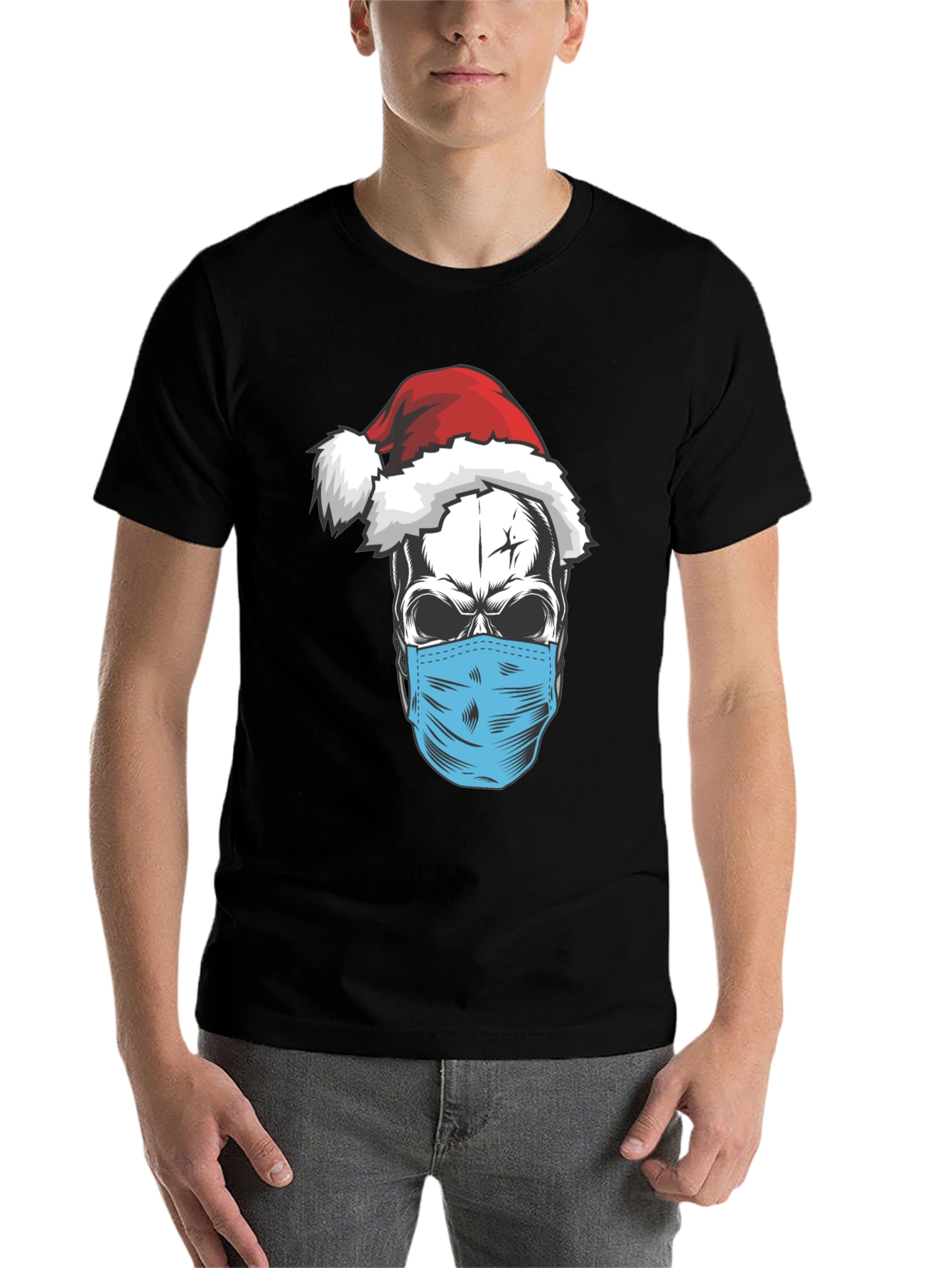 Black Skull Santa Mask T-Shirt - Holiday Humor view 7
