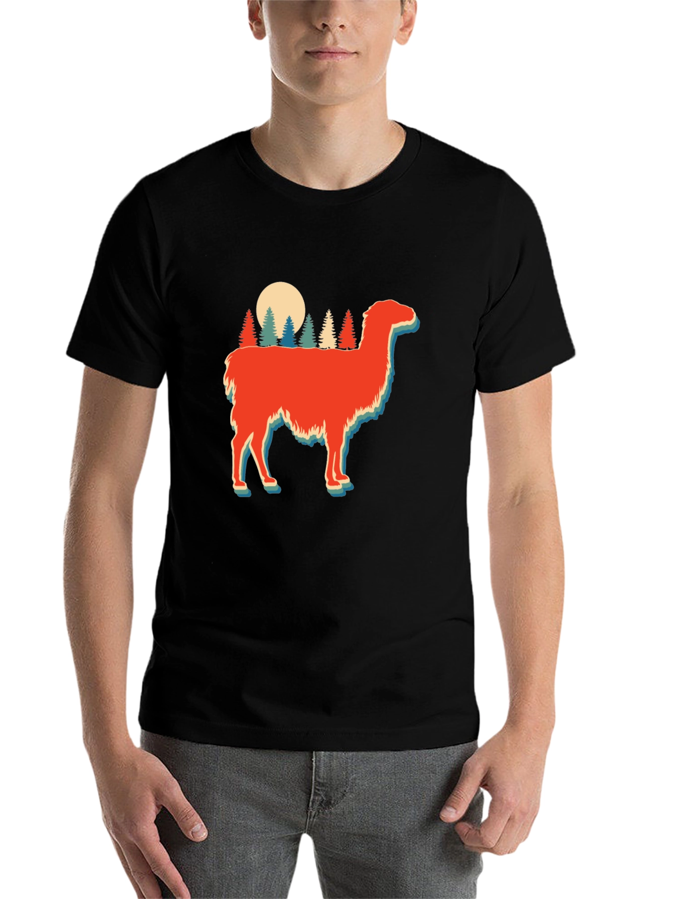 Black Retro Llama Forest Graphic Tee view 7