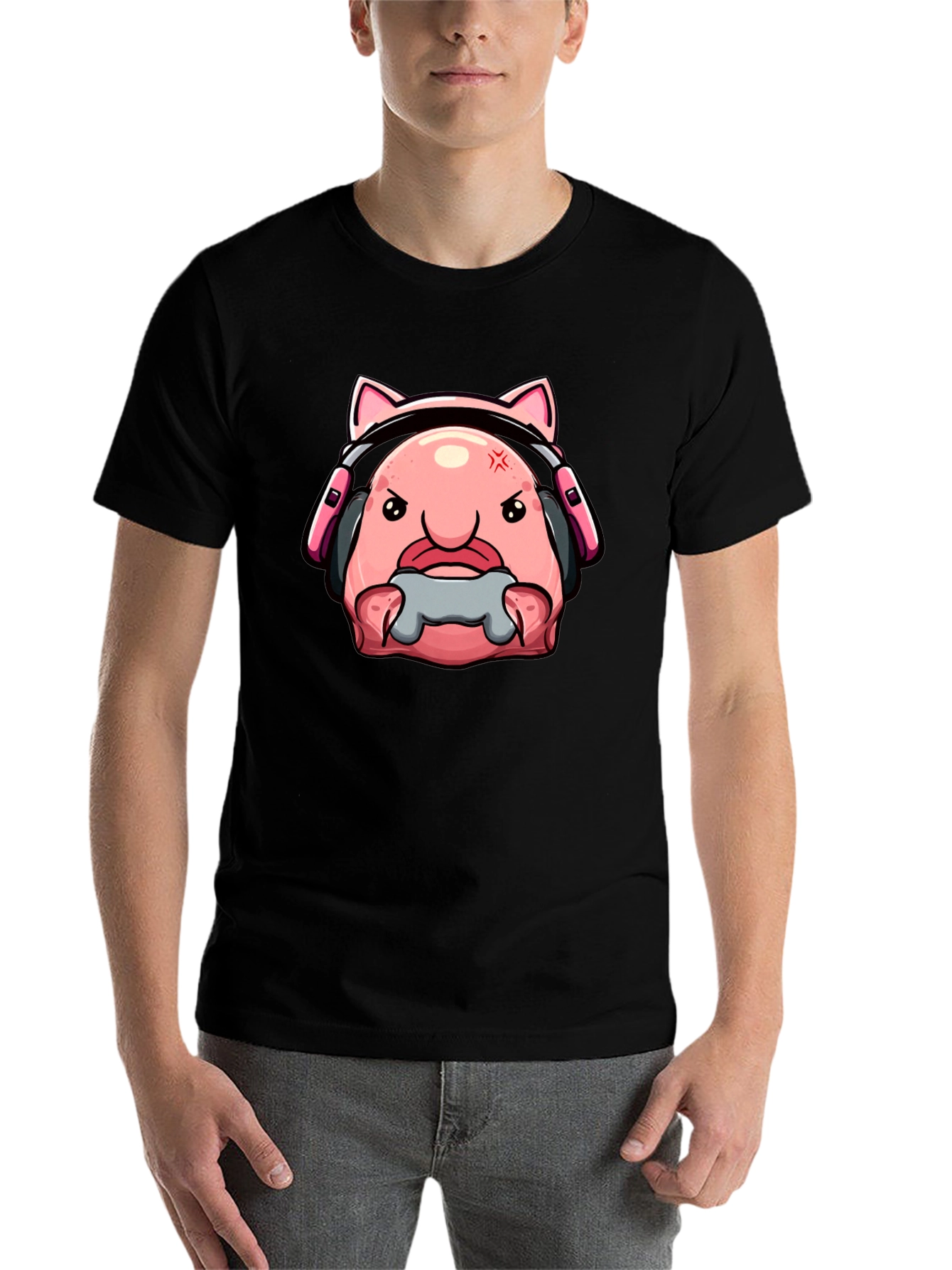 Black Gamer Blobfish T-Shirt - Angry Gaming Bloby view 7