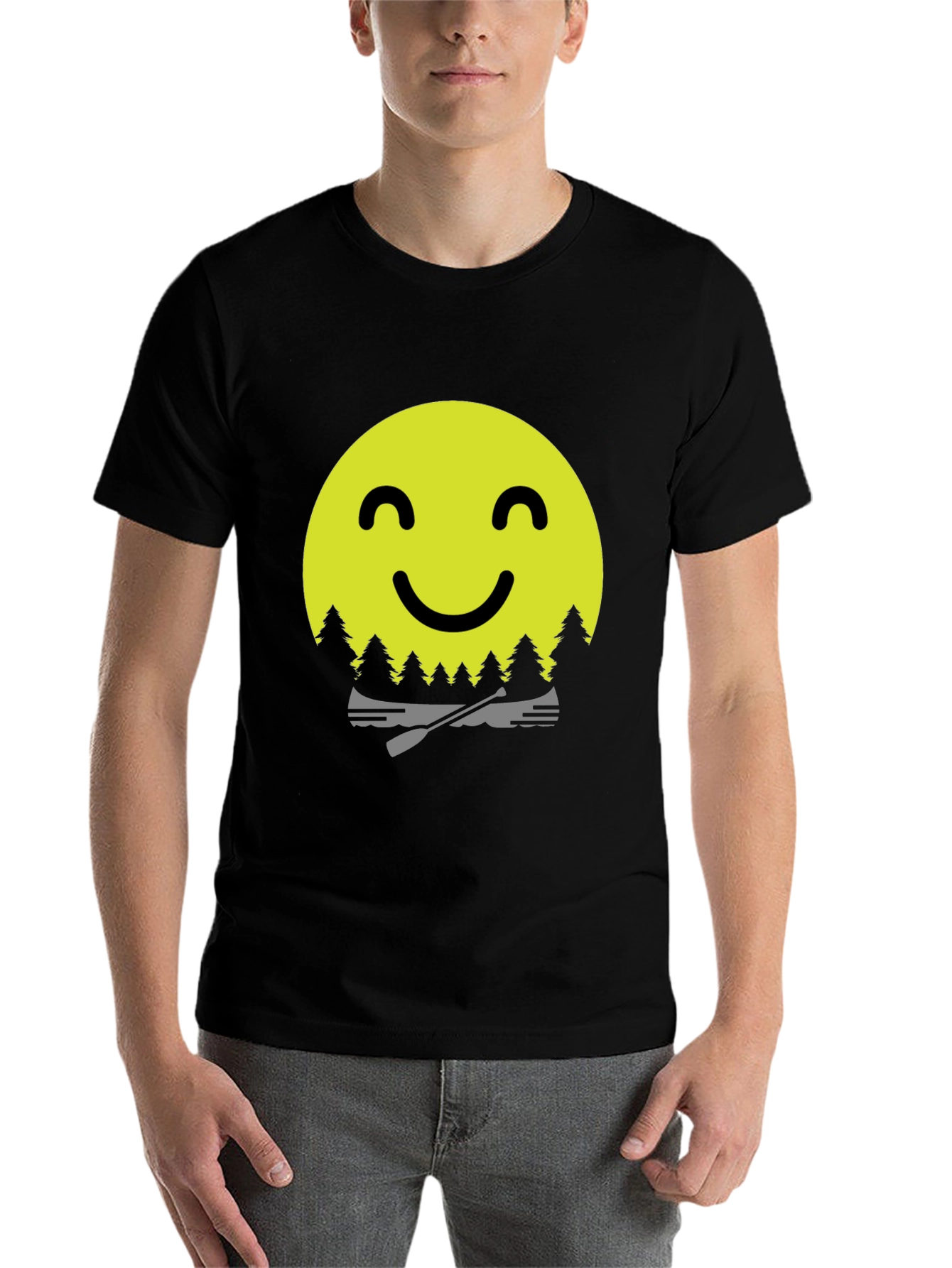 Black Smiley Face Camping T-Shirt - Adventure Awaits! view 7