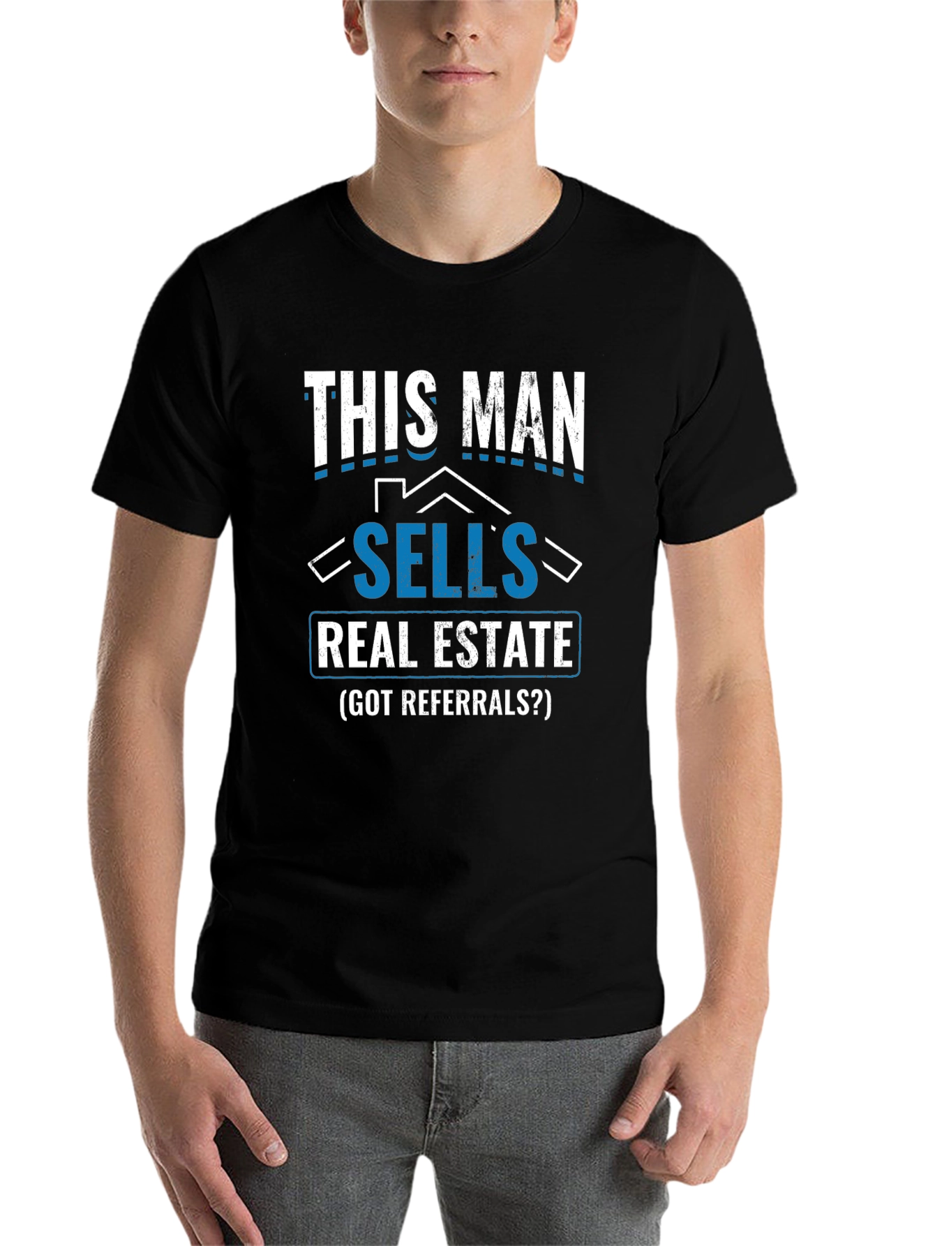 Black Funny Real Estate T-Shirt - This Man Sells Real Estate view 7