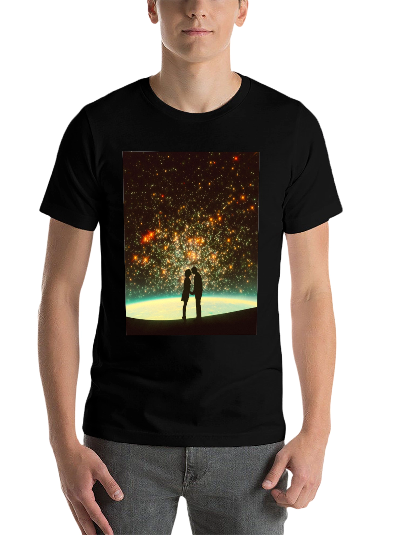 Black Romantic Stargaze T-Shirt - Unisex Black Tee view 7