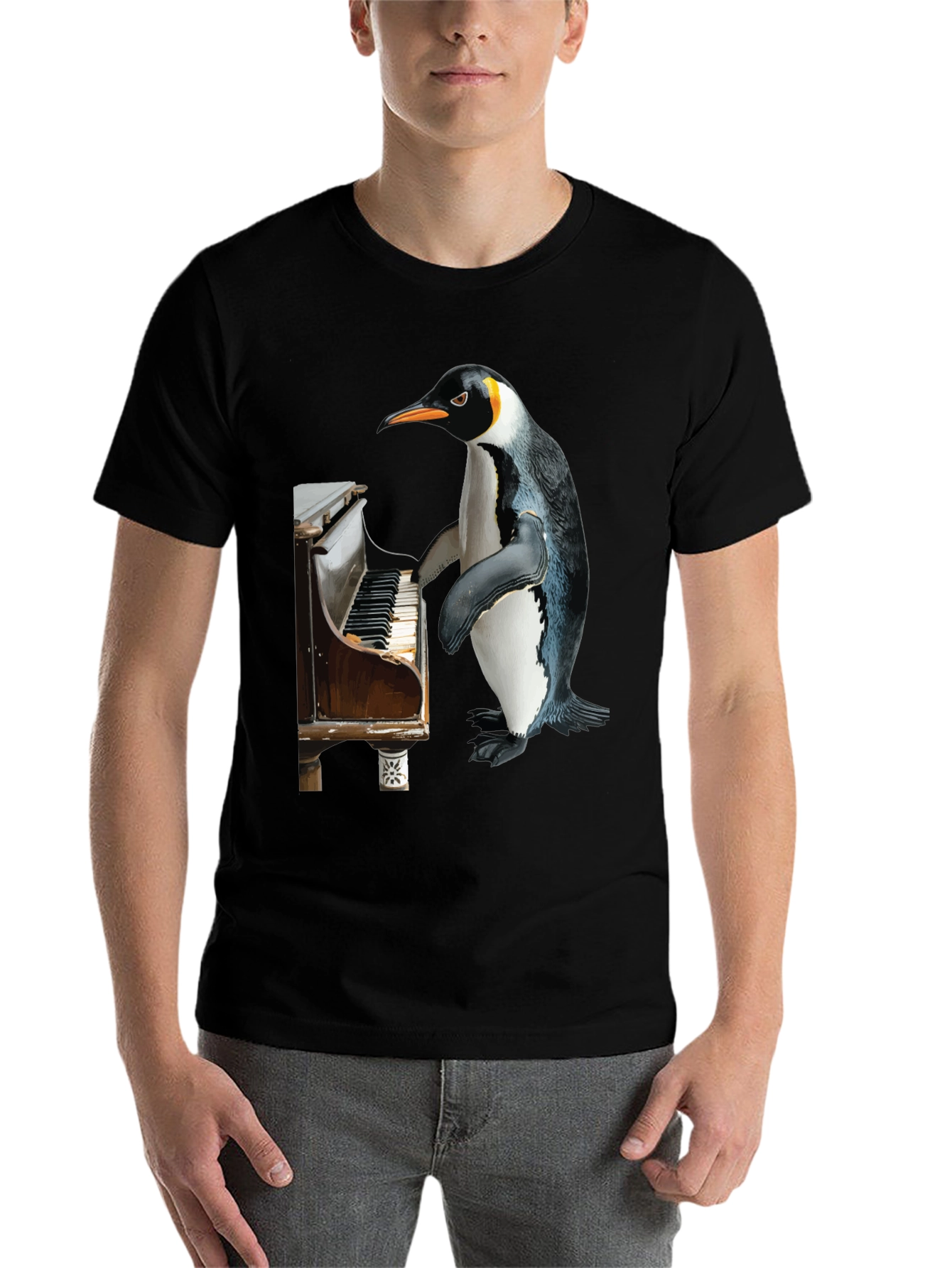 Black Piano Penguin Tee - Funny Music Lover T-Shirt view 7