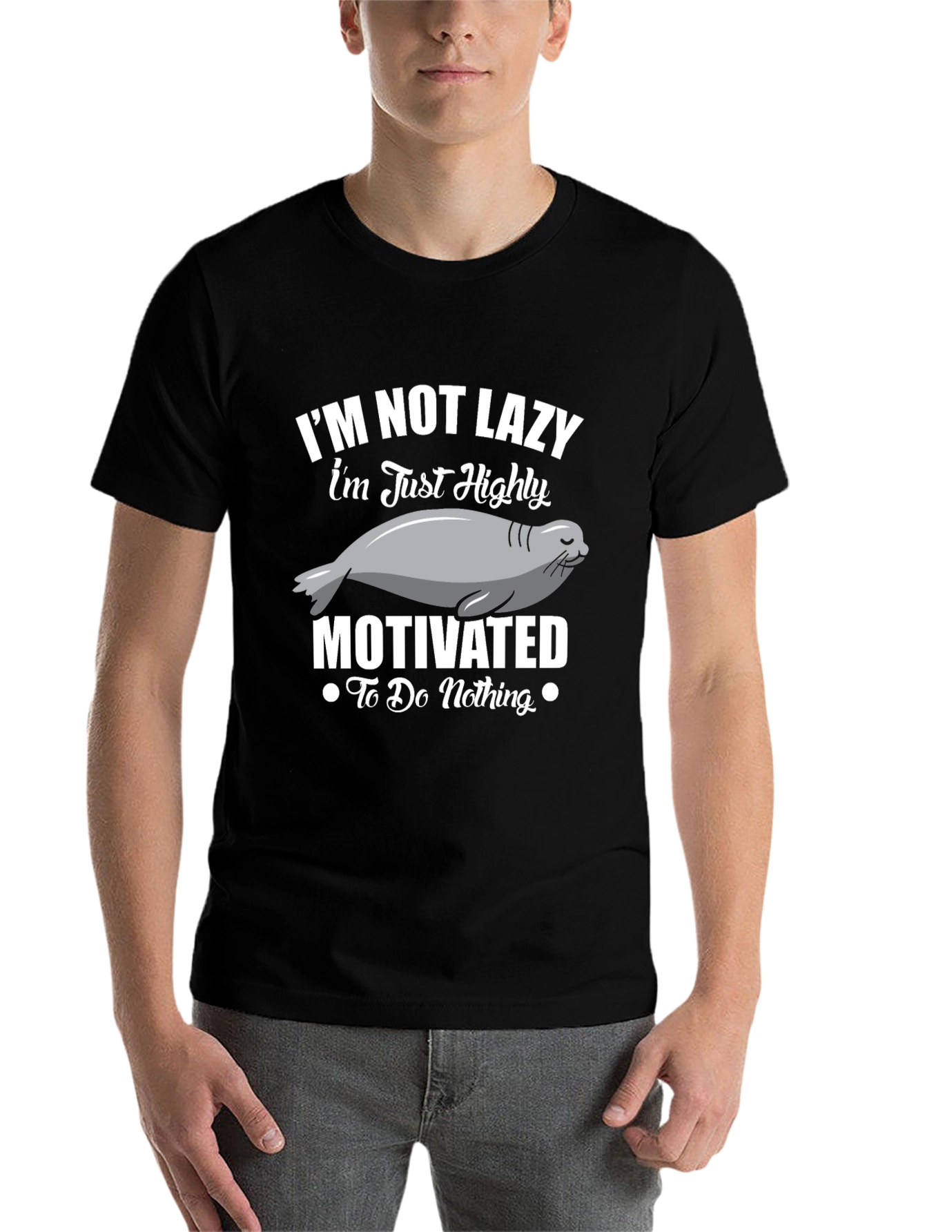 Black I'm Not Lazy T-Shirt, Funny Seal Tee view 7