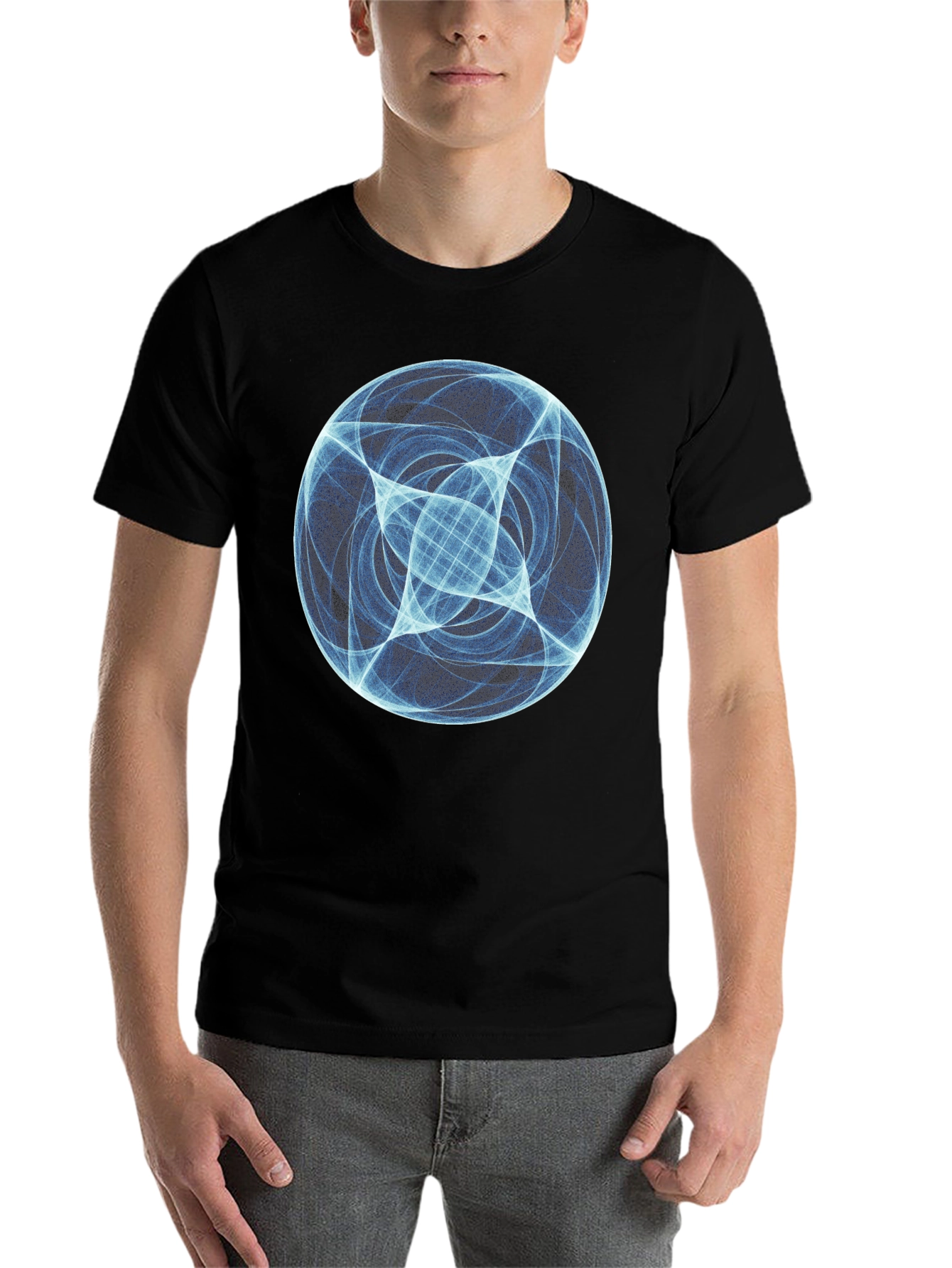 Black Abstract Blue Orb Graphic Black T-Shirt view 7