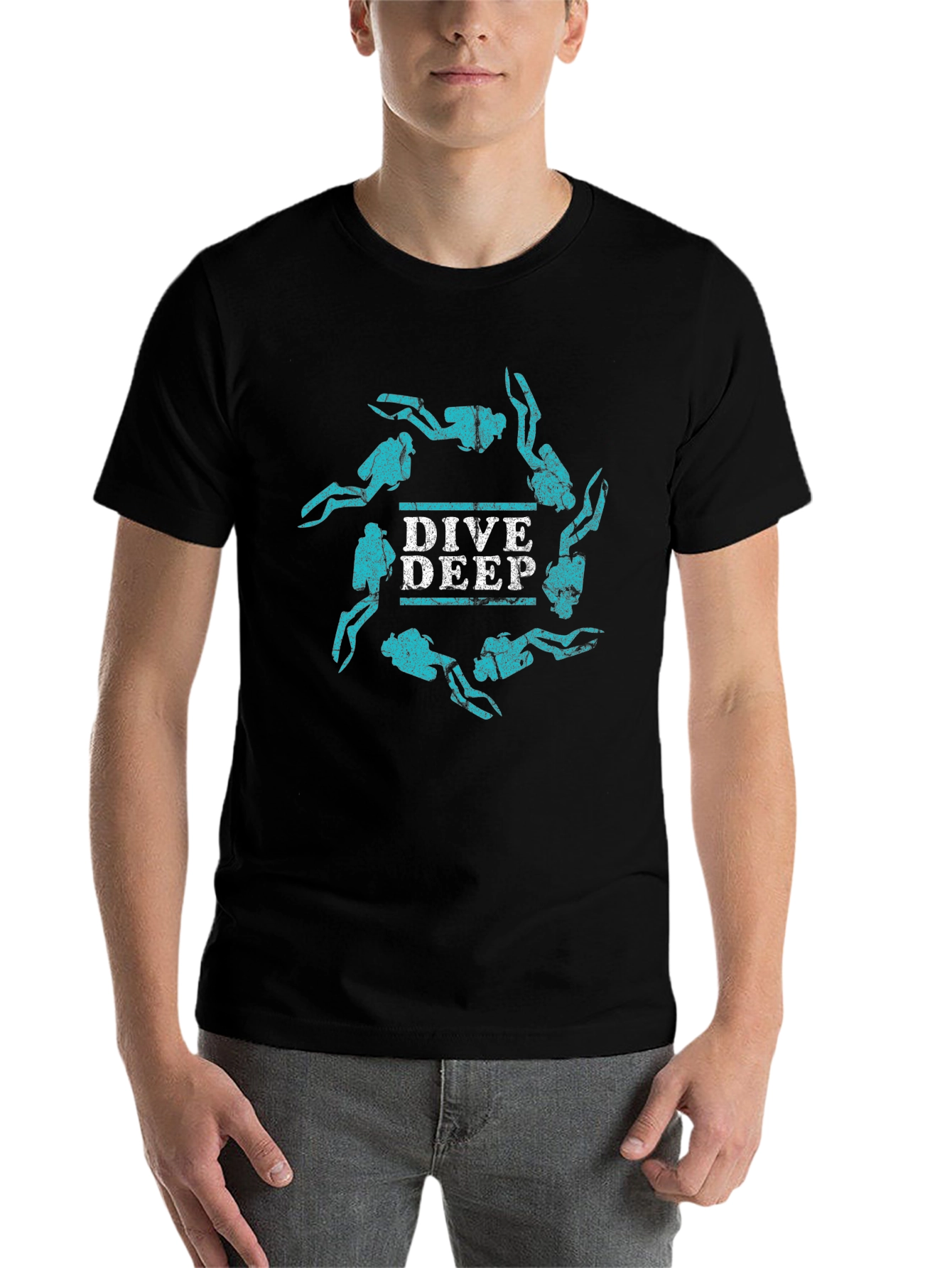 Black Dive Deep Scuba Diver Graphic T-Shirt view 7