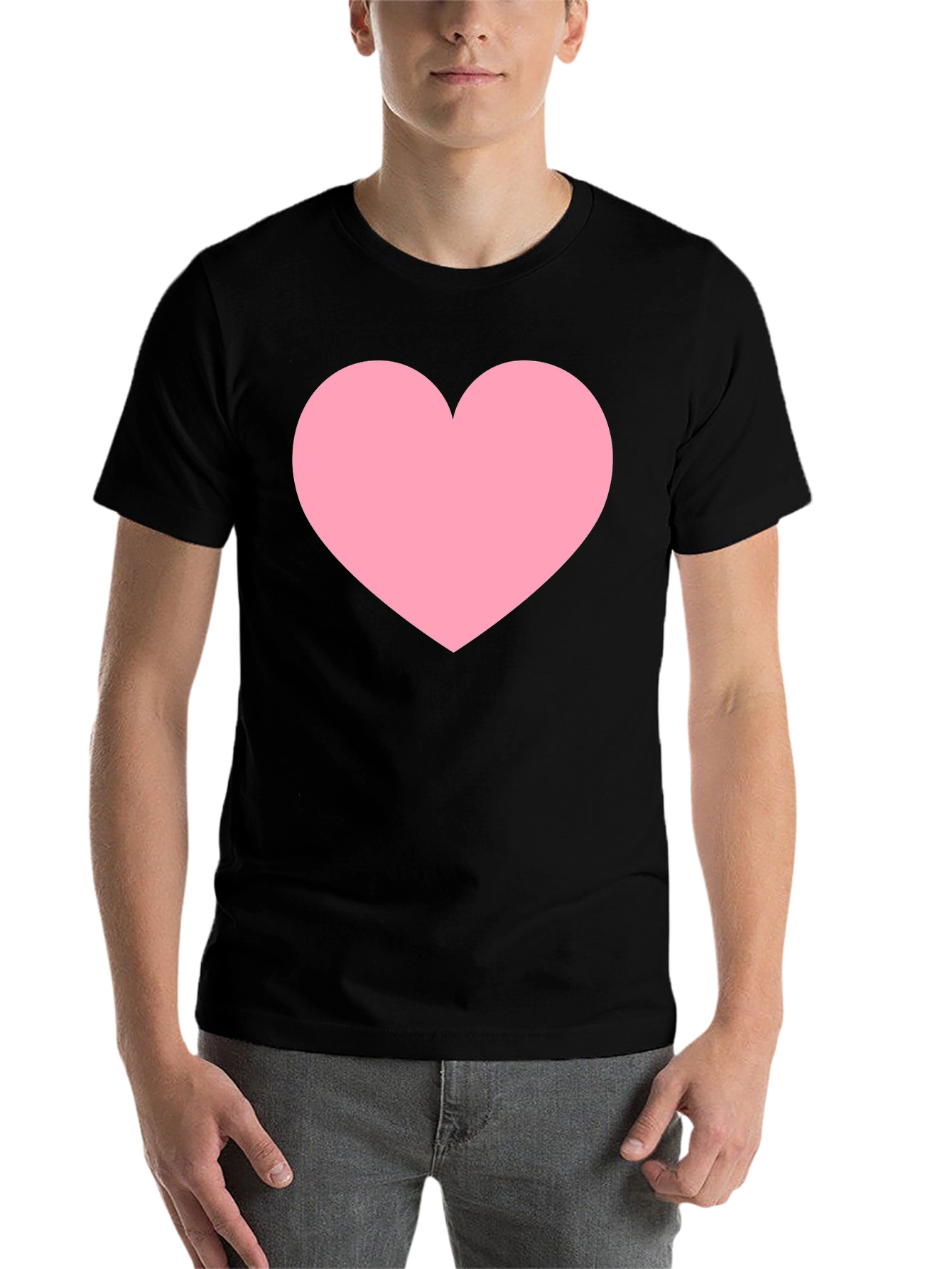 Black Men's Black T-Shirt with Pink Heart Print view 7