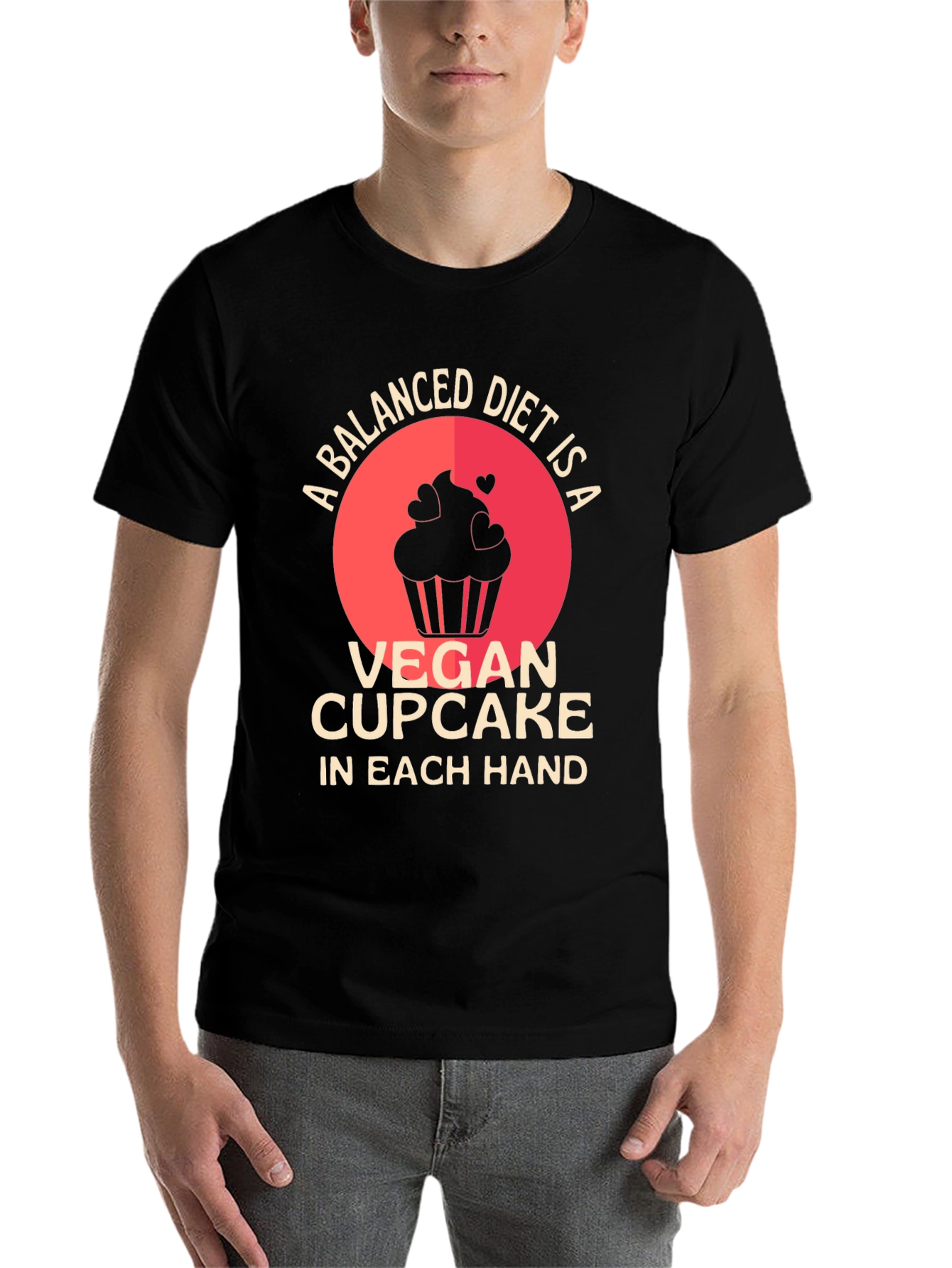 Black Vegan Cupcake Balanced Diet T-Shirt view 7