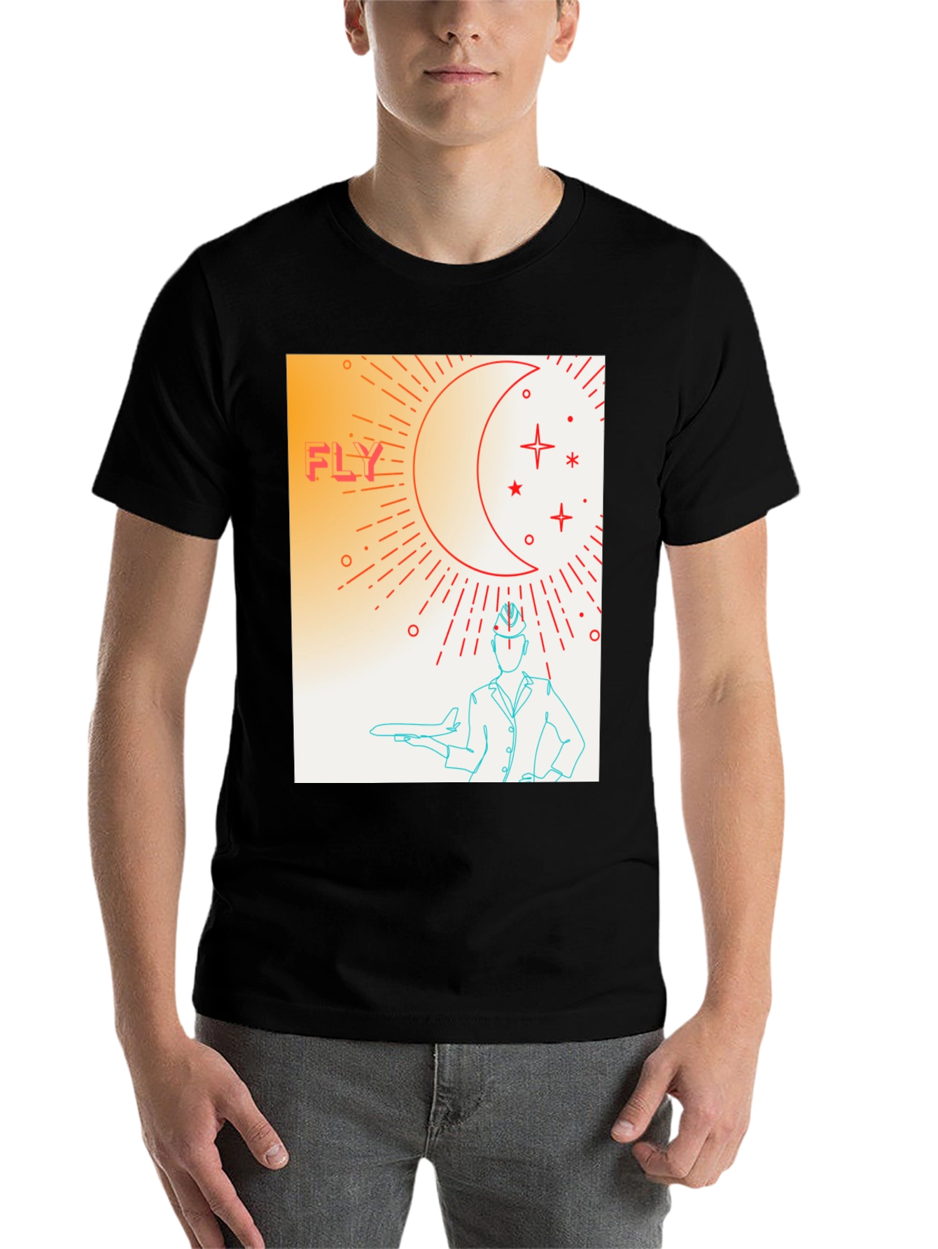 Black Fly High Graphic Tee - Airplane & Stars Design view 7