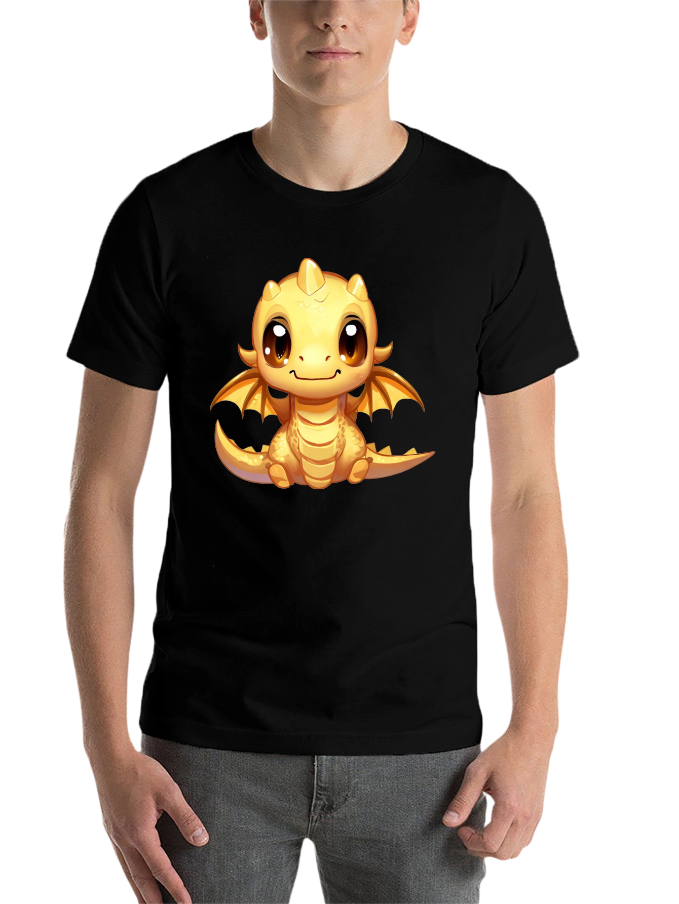 Black Cute Dragon Graphic Tee - Unisex Black T-Shirt view 7