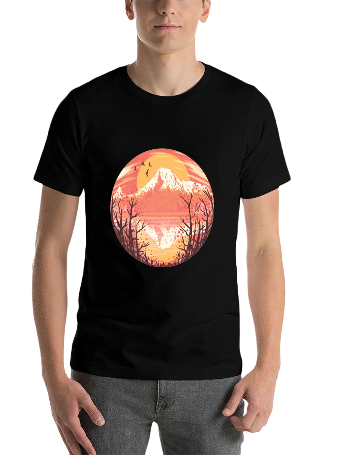 Black Mountain Sunset Graphic Tee - Black Cotton T-Shirt view 7