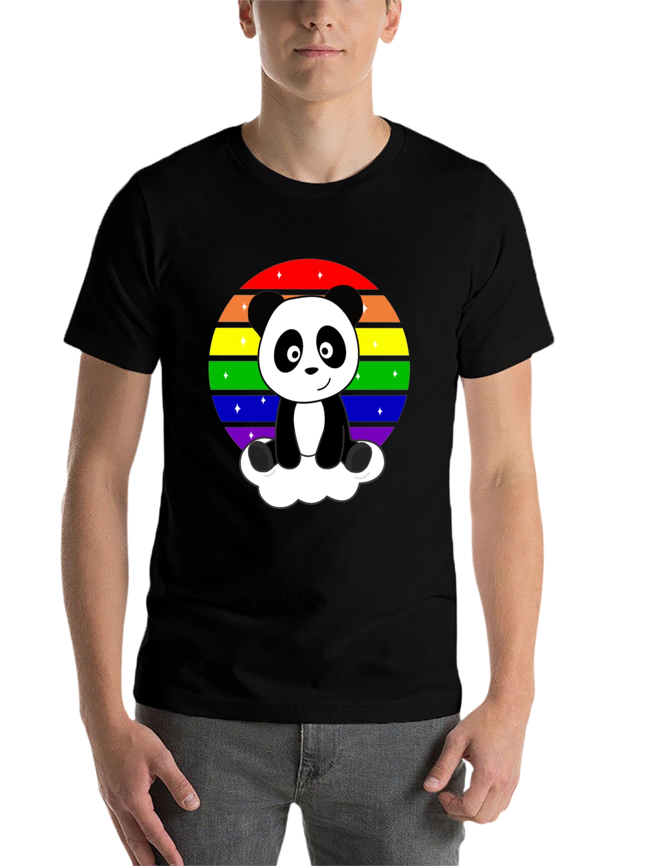 Black Rainbow Panda Graphic Tee view 7
