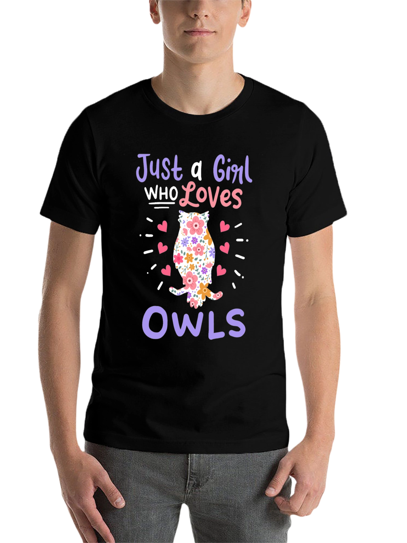 Just a Girl Who Loves Owls Black T-Shirt - 7