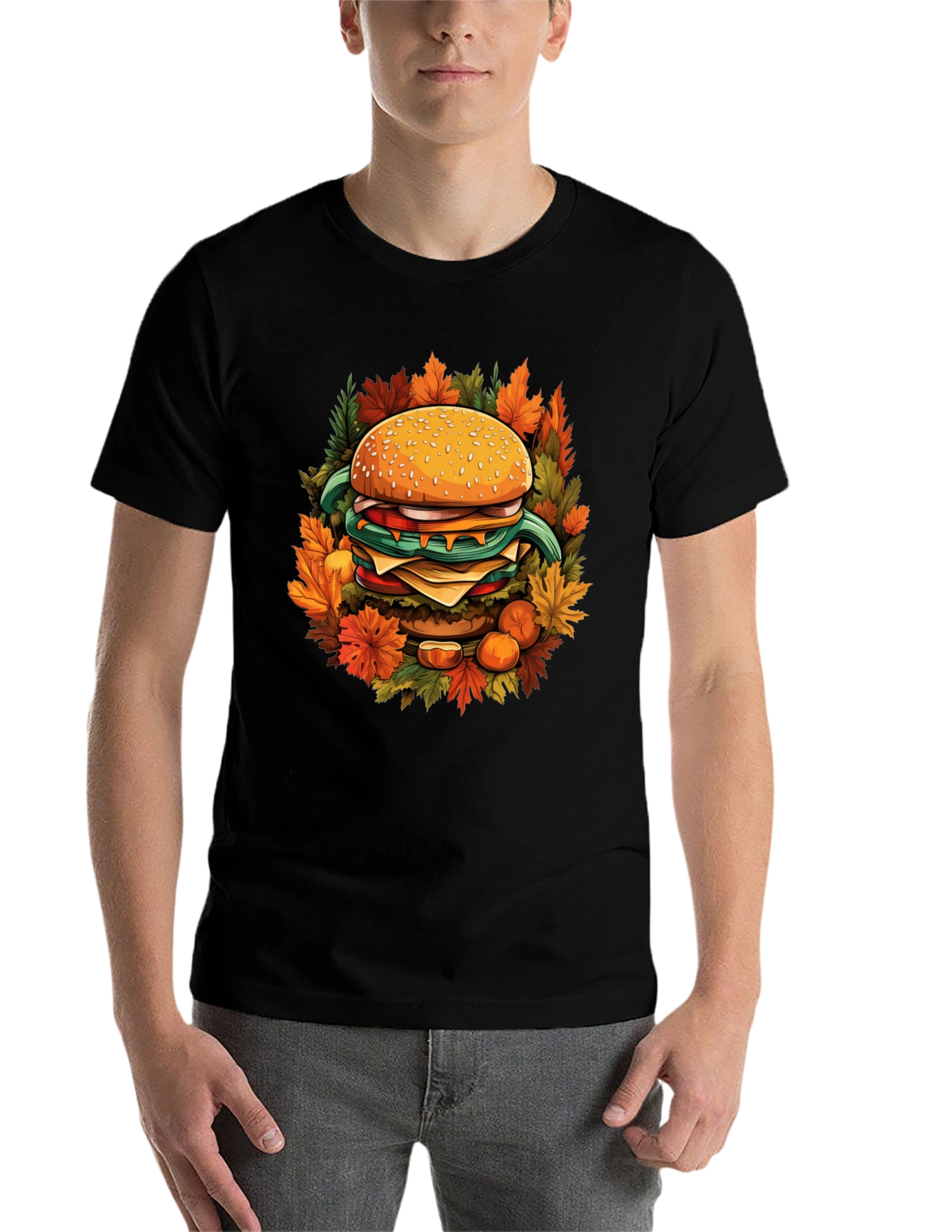 Black Burger Fall Graphic Tee - Black Cotton Casual Wear view 7