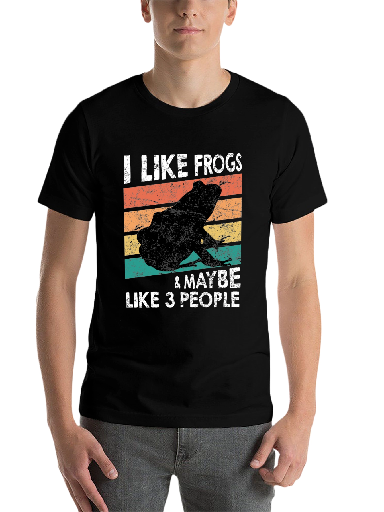 Black I Like Frogs & Maybe Like 3 People T-Shirt view 7