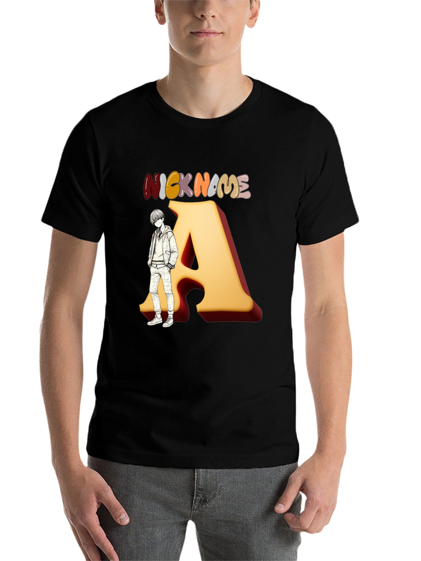 Black Nickname "A" Graphic Black T-Shirt view 7