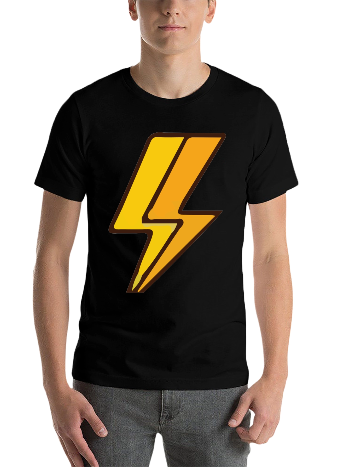 Black Lightning Bolt Graphic Tee - Black Cotton T-Shirt view 7