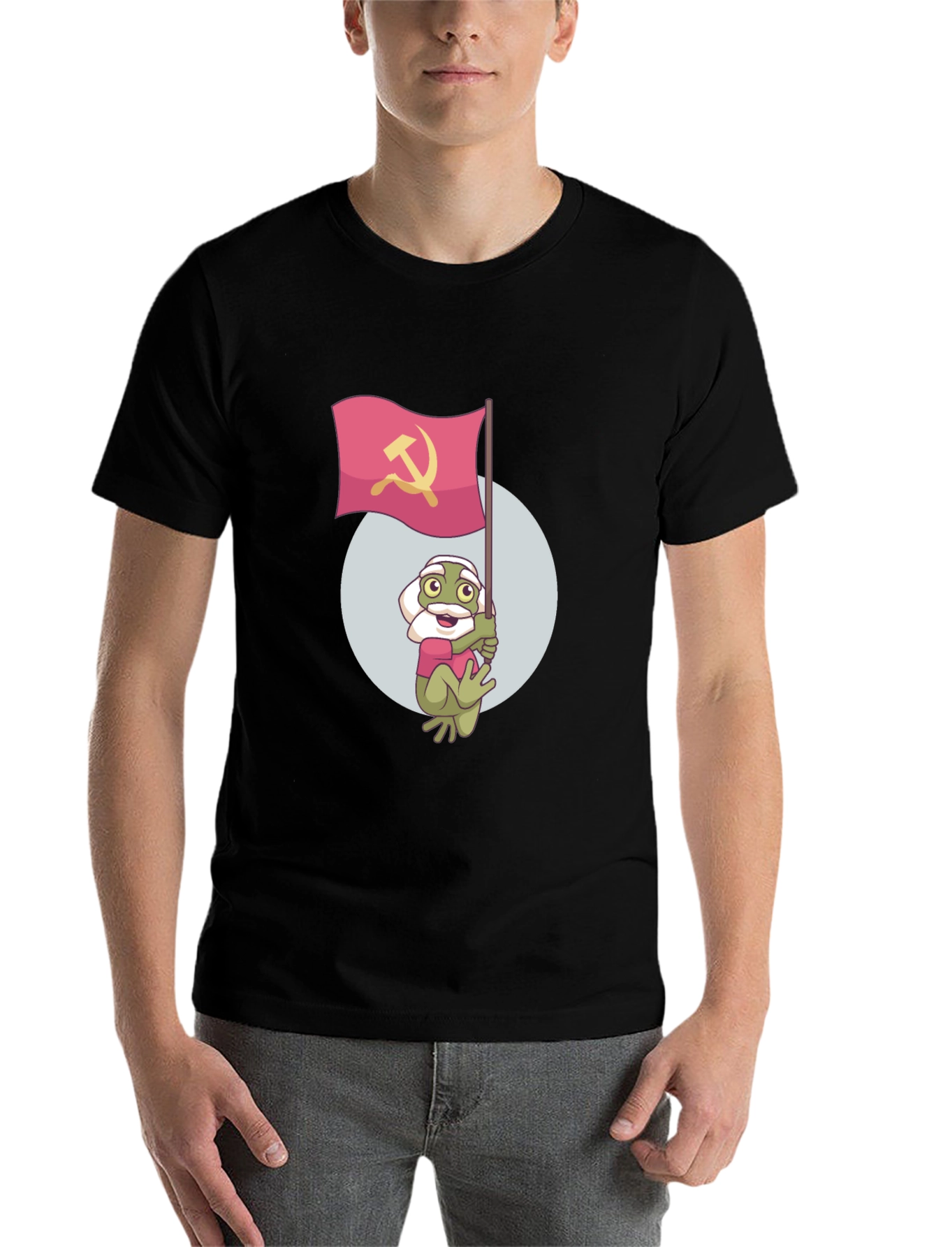 Black Frog Waving Hammer & Sickle Flag T-Shirt view 7