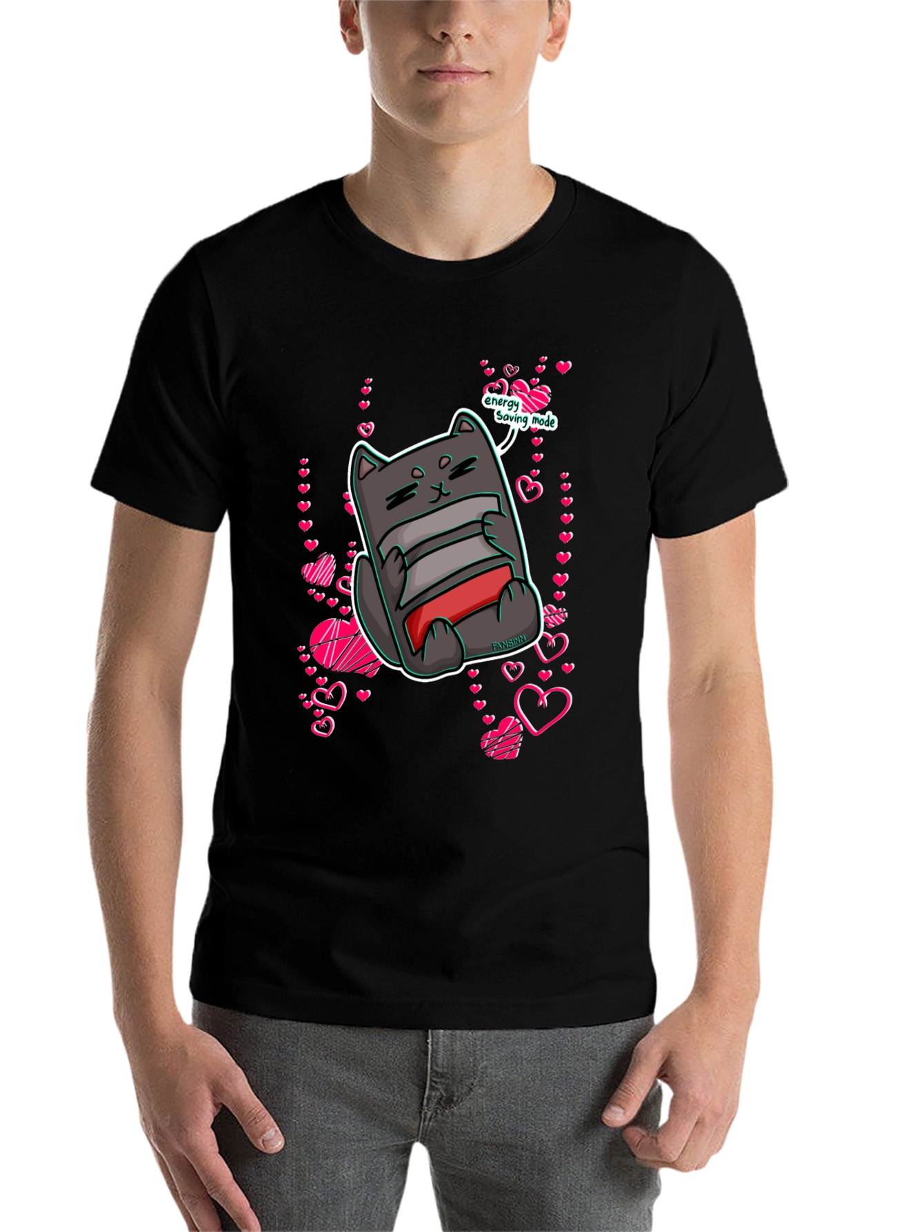 Black Energy Saving Mode Cat T-Shirt view 7