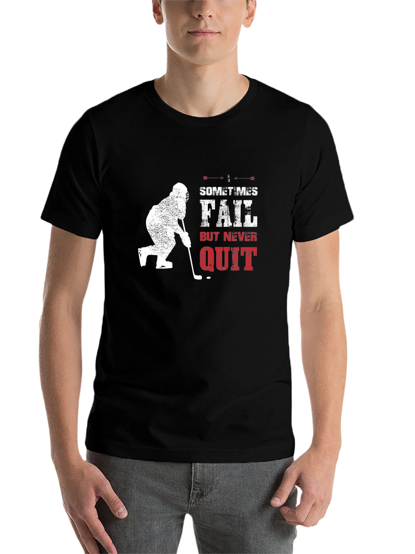 Black Hockey Never Quit Black T-Shirt view 7