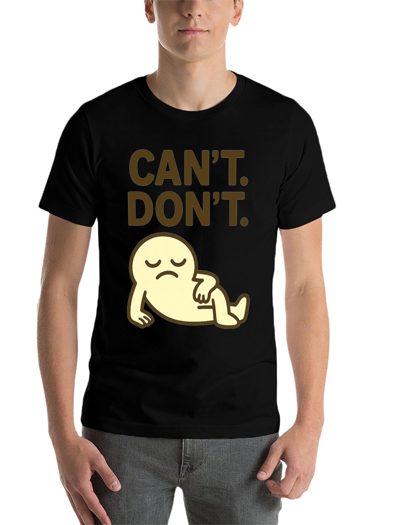 Black Can't. Don't. Graphic T-Shirt - Lazy Cartoon view 7
