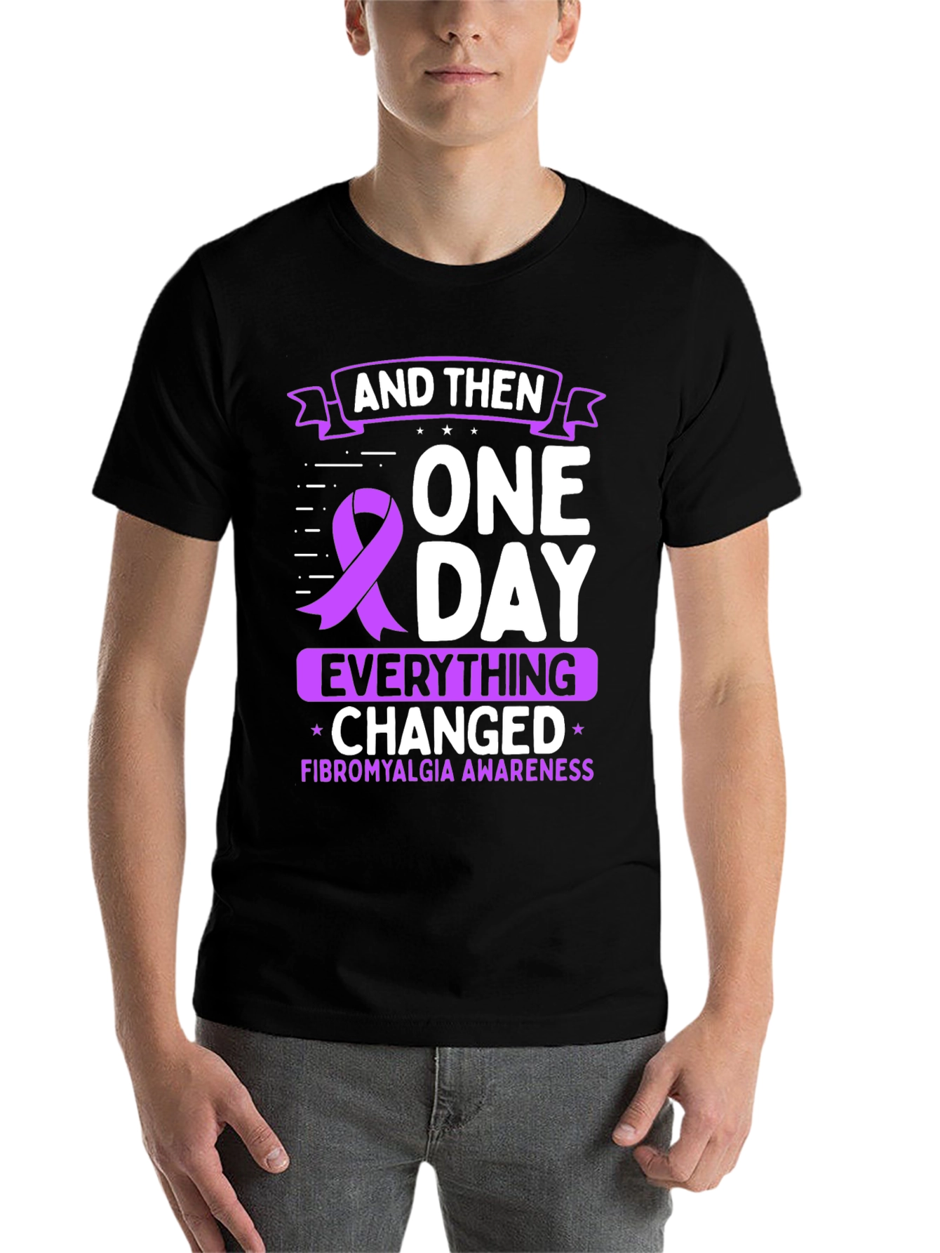 Black Fibromyalgia Awareness T-Shirt view 7