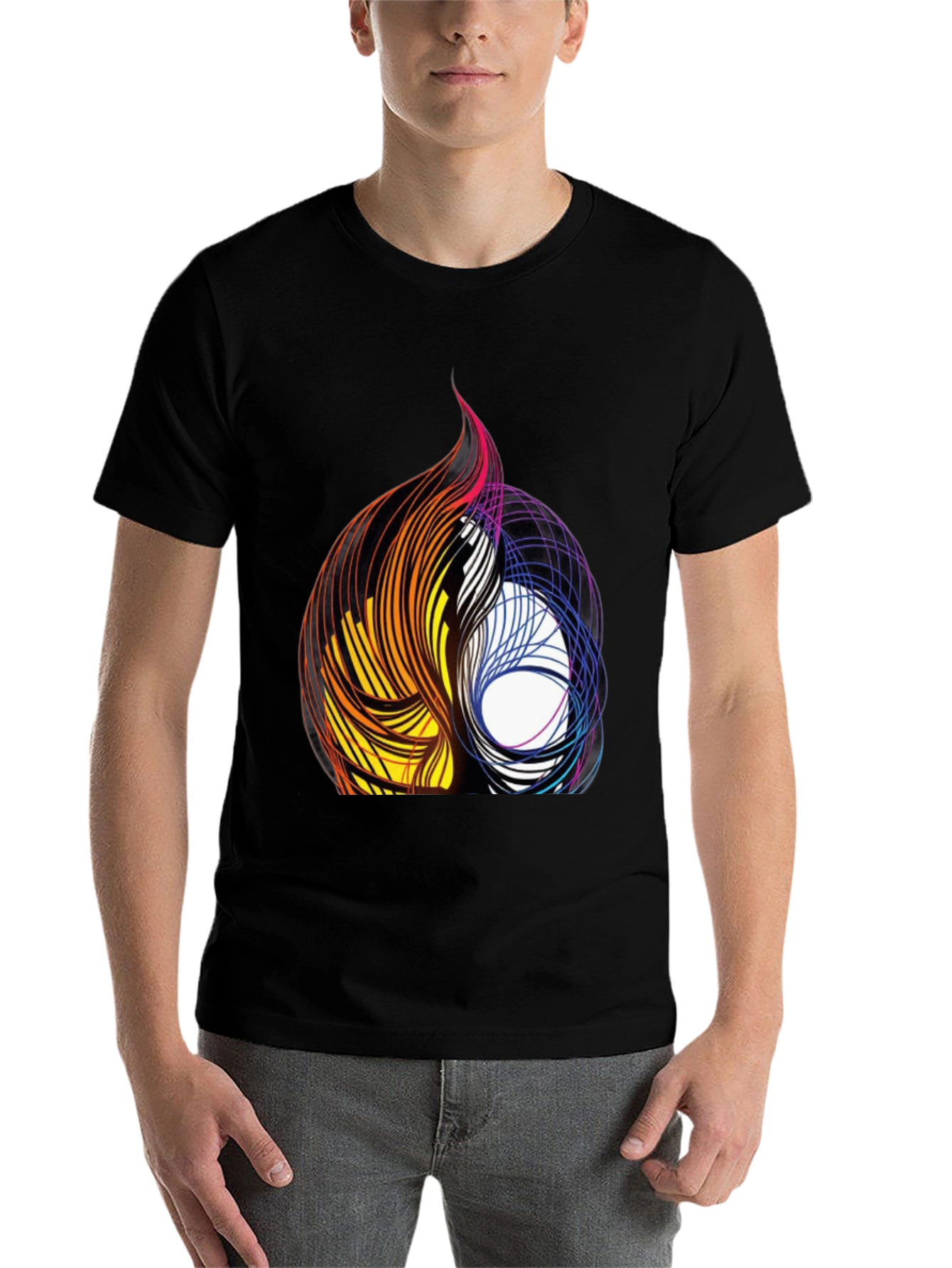 Black Abstract Swirl Graphic Black Tee view 7