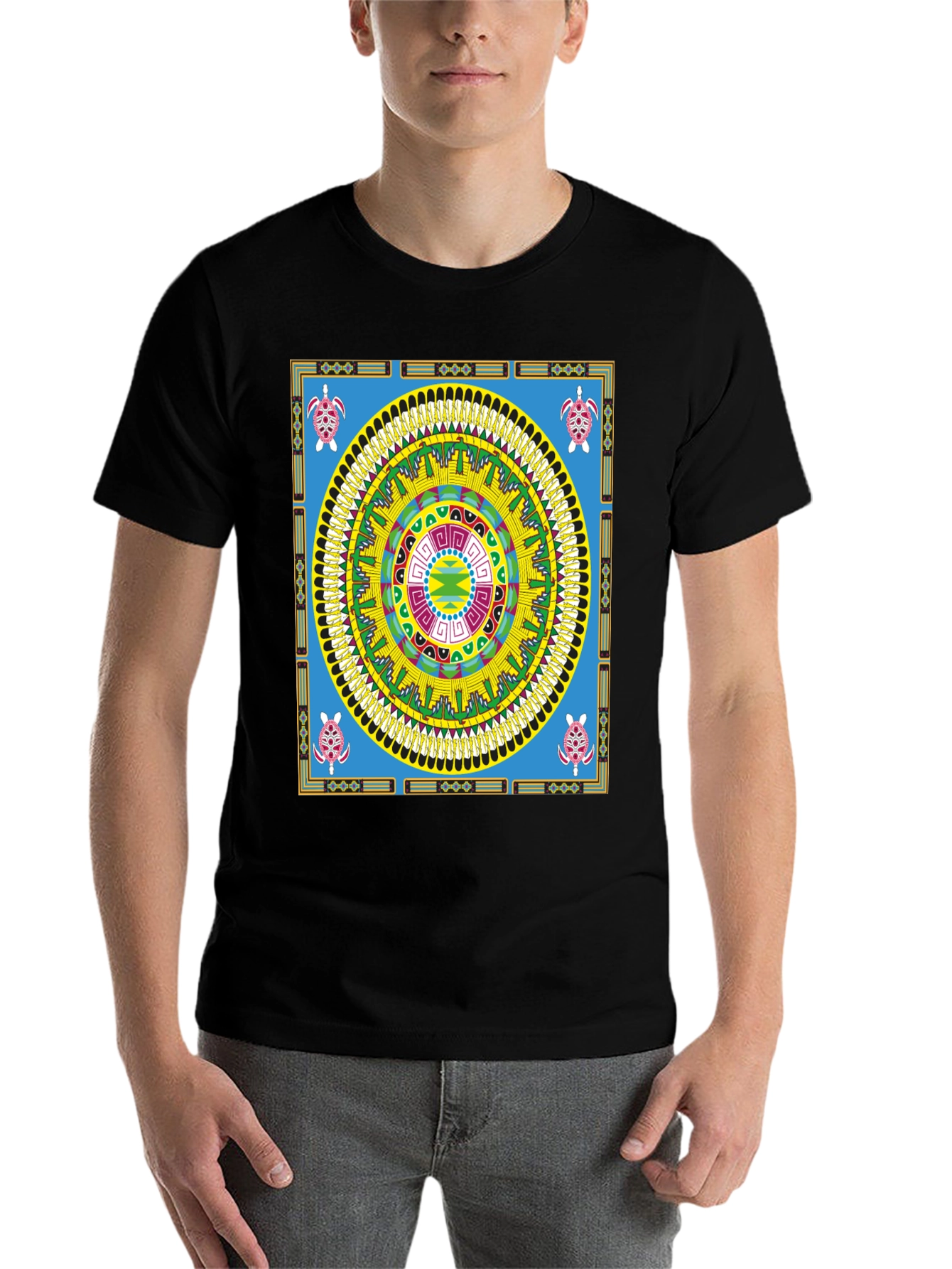 Black Native American Turtle Mandala T-Shirt view 7
