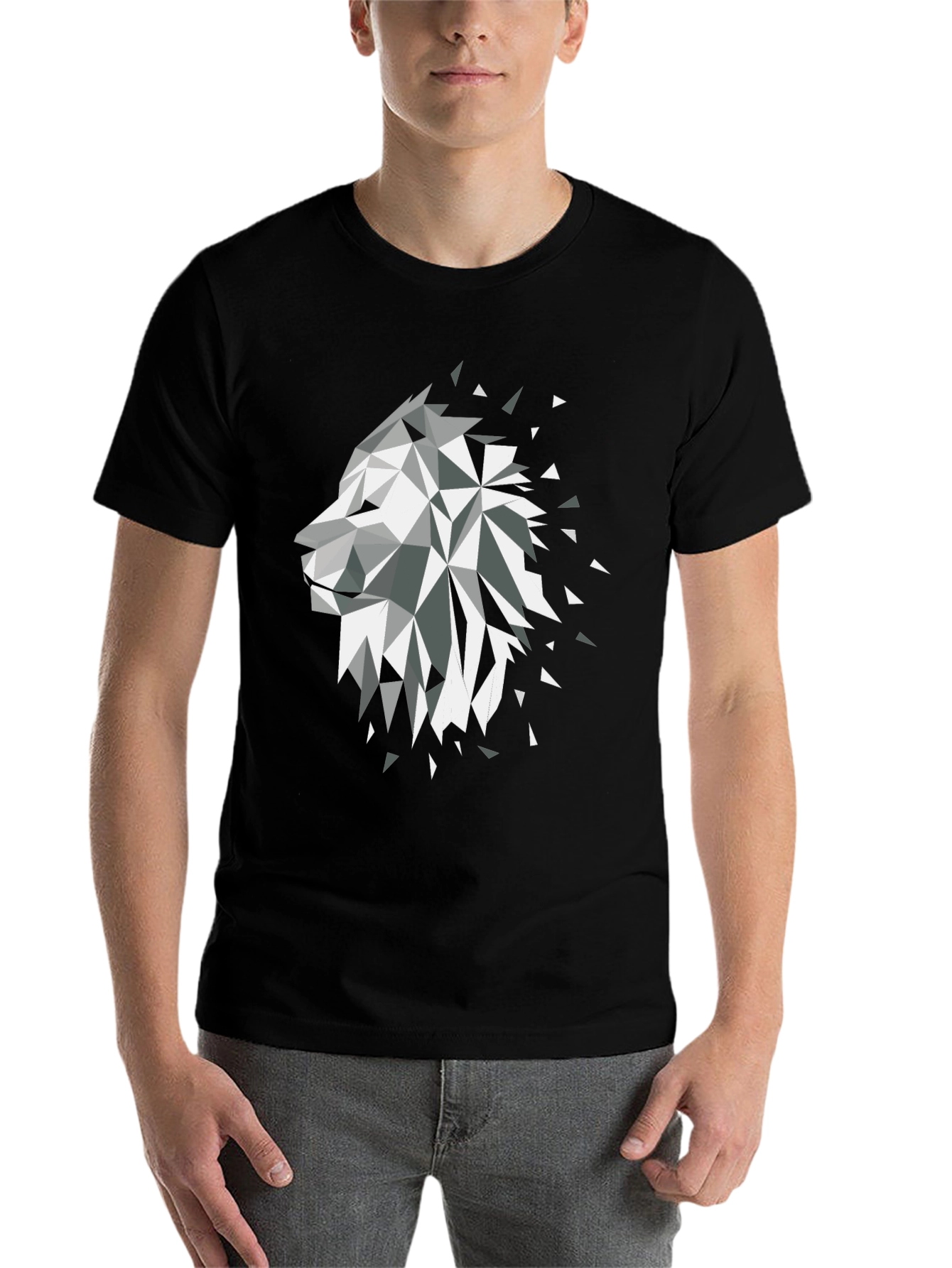 Black Geometric Lion Black Graphic Tee view 7