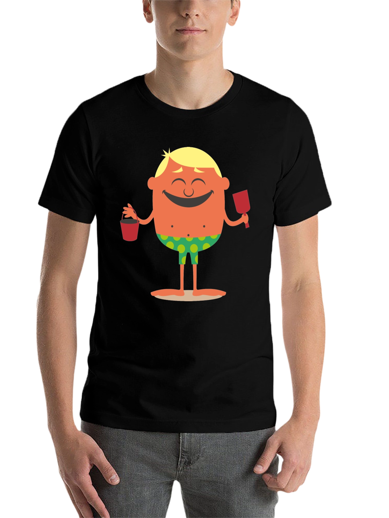 Black Cartoon Beach Dude Graphic T-Shirt view 7