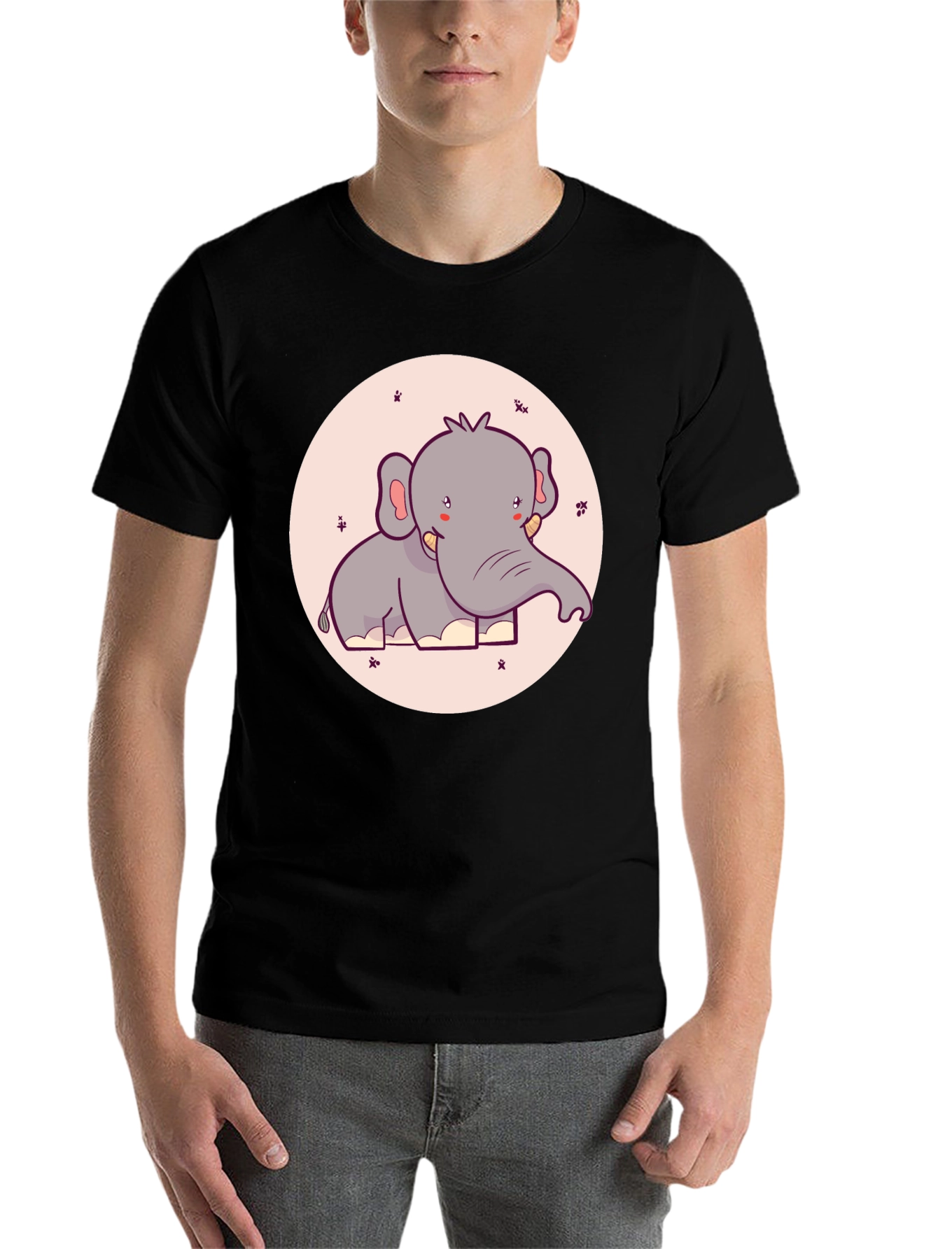 Black Cute Elephant Graphic Tee - Black Cotton T-Shirt view 7