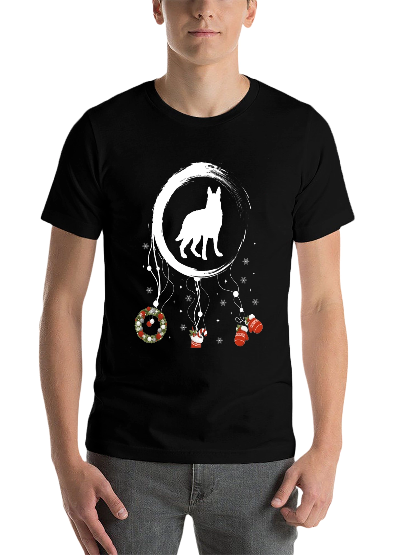 Black Dog Dreamcatcher Christmas T-Shirt view 7