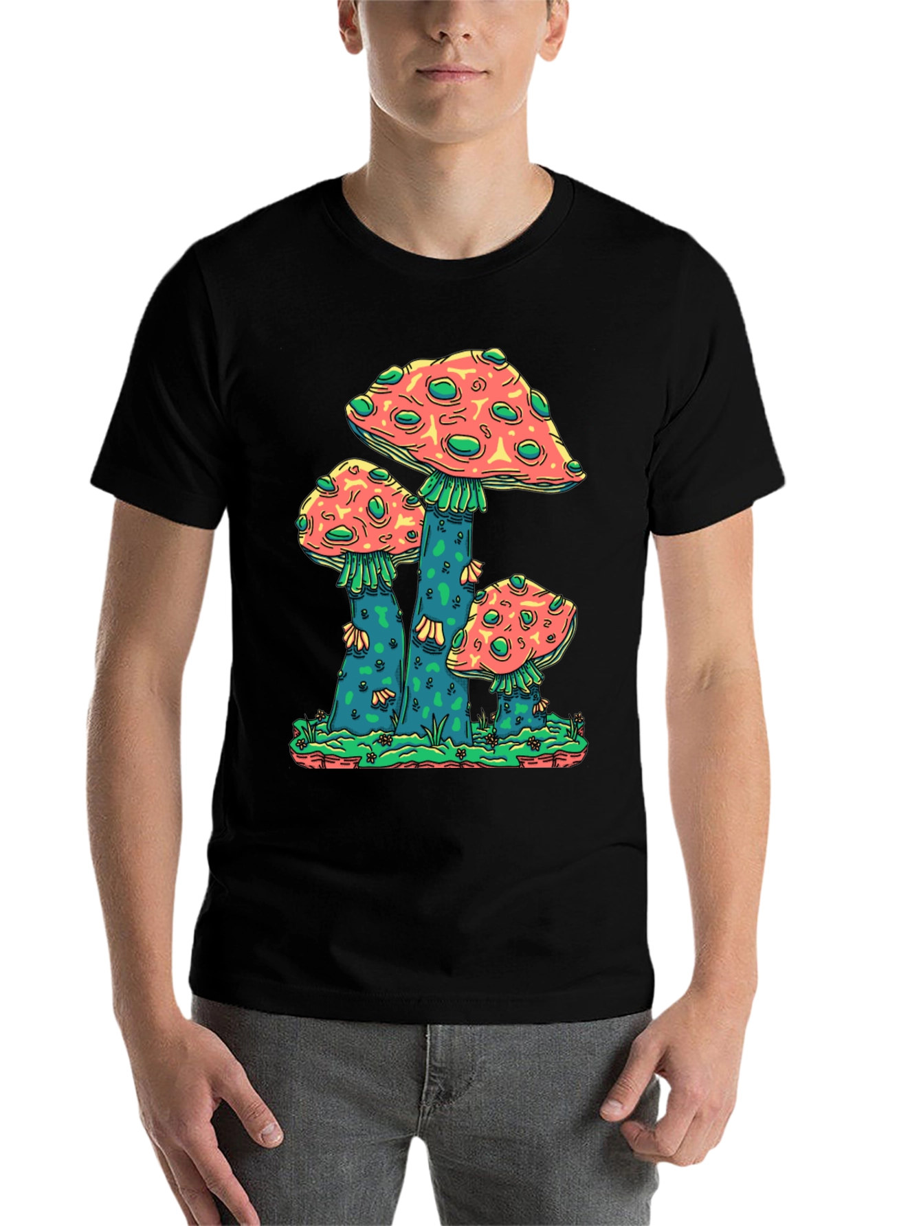 Black Mushroom Graphic Print Crew Neck T-Shirt view 7