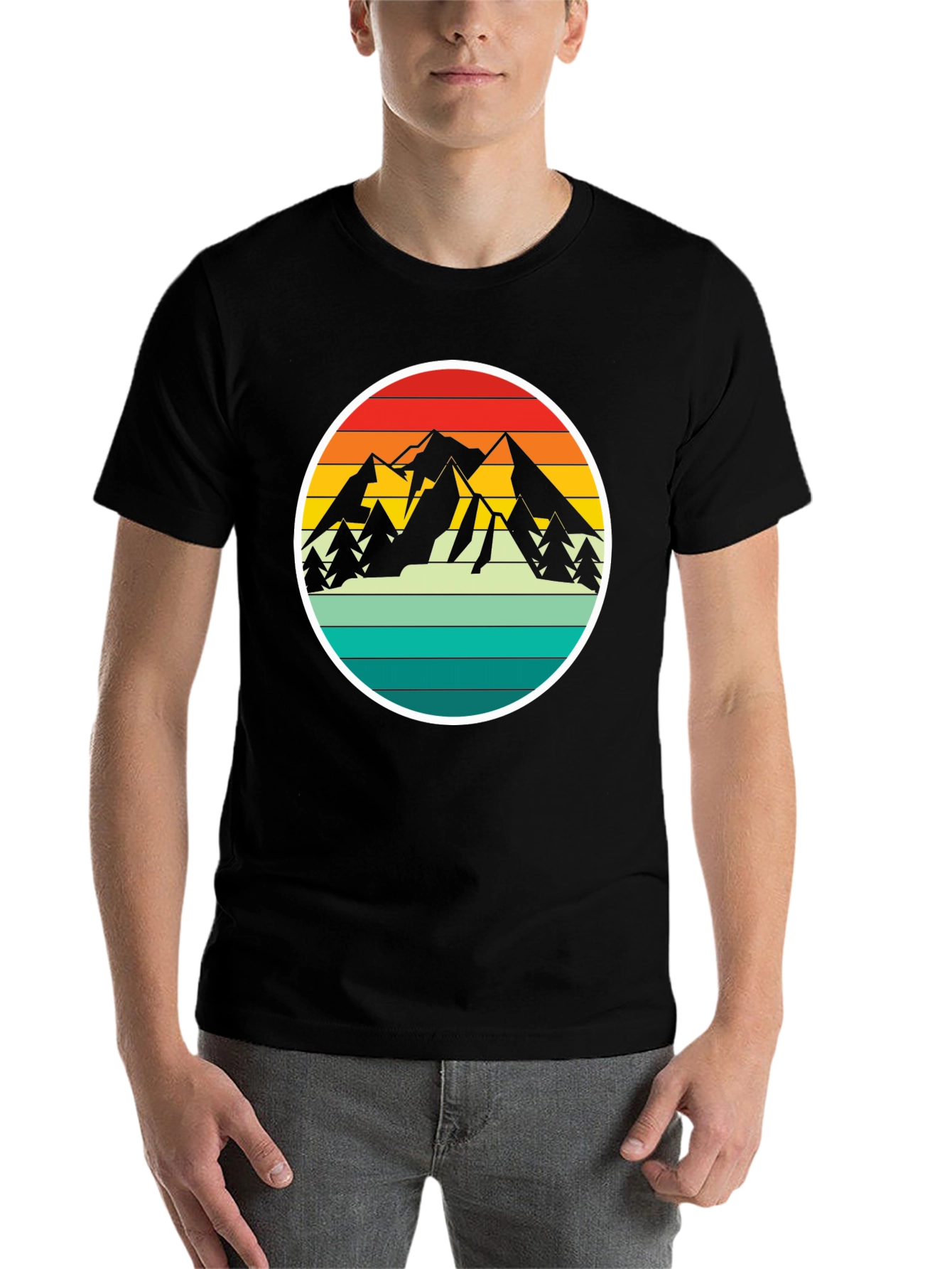 Black Retro Mountain Adventure T-Shirt - Black view 7