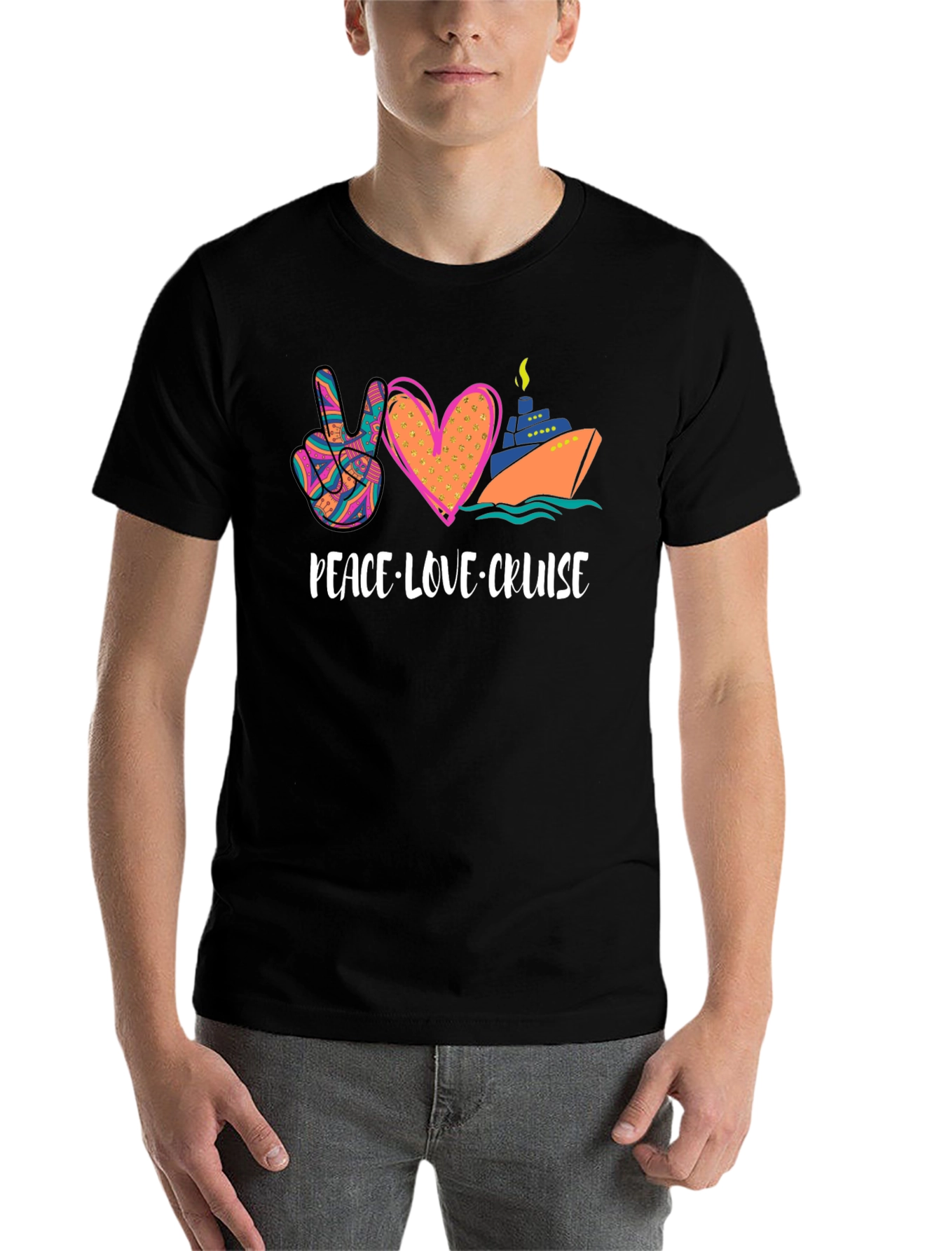 Black Peace Love Cruise Graphic T-Shirt view 7