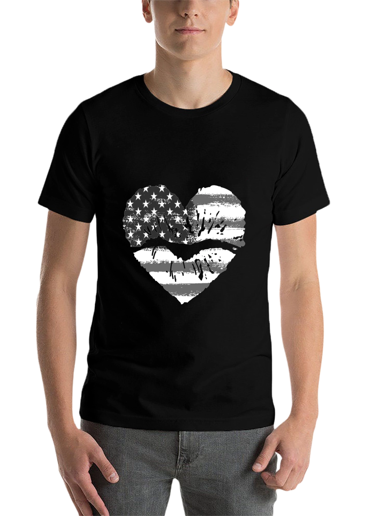 Black American Flag Heart Lips Black T-Shirt view 7