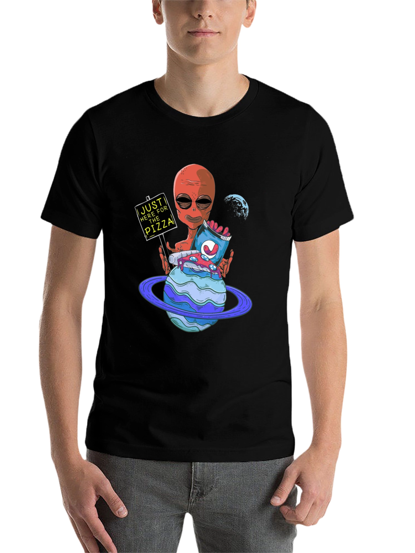 Black Alien Pizza Lover Graphic Tee view 7