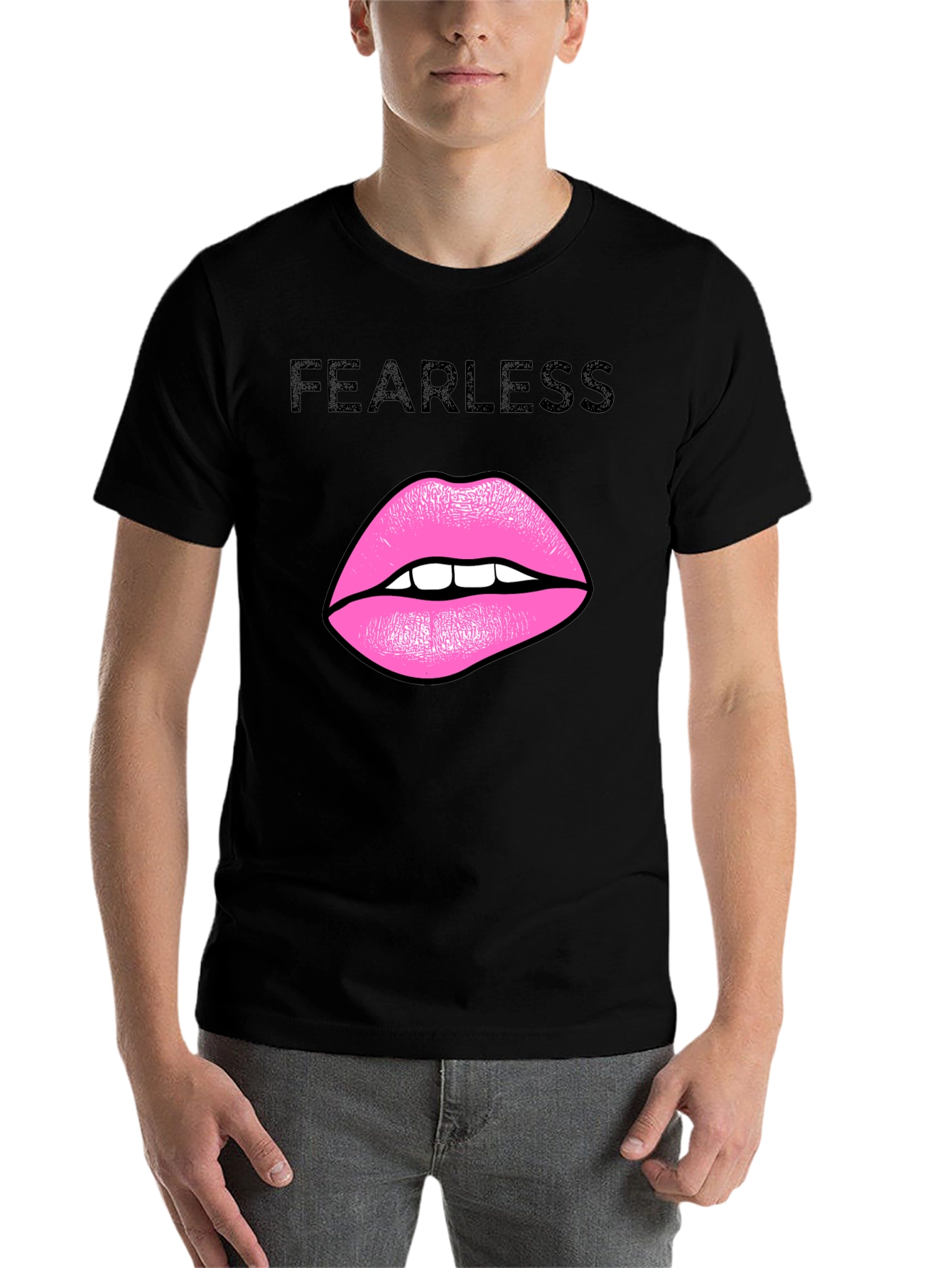 Black Fearless Lips Graphic Black T-Shirt view 7