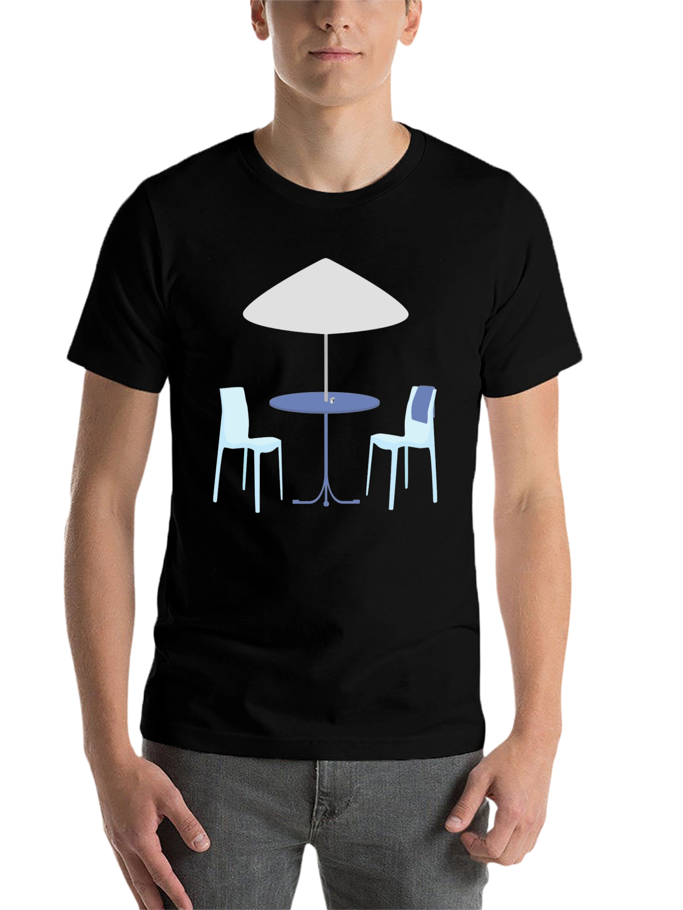 Black Cafe Scene Graphic T-Shirt view 7