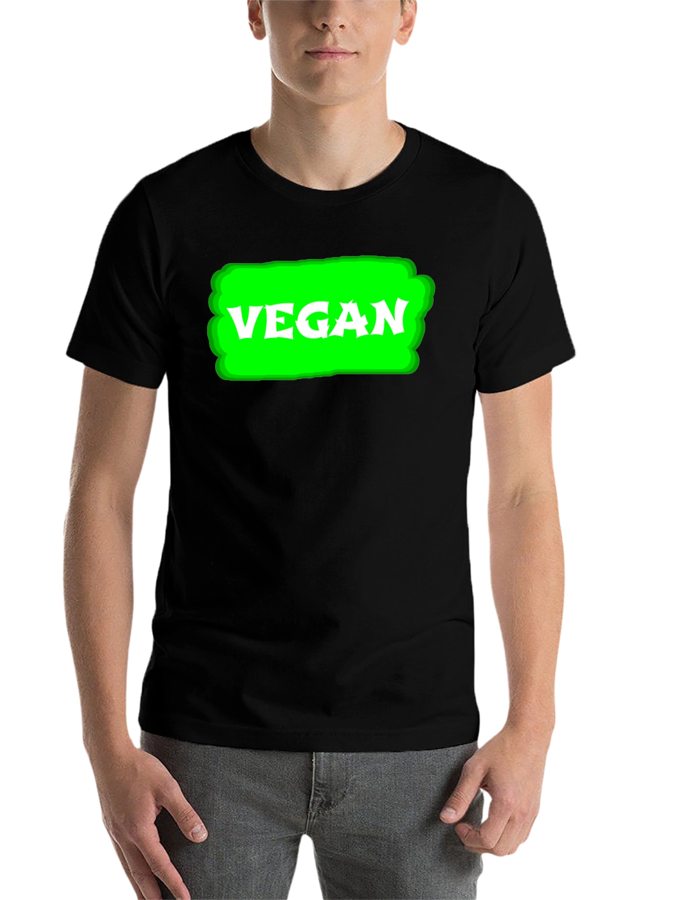 Black Vegan T-Shirt - Green Highlight view 7